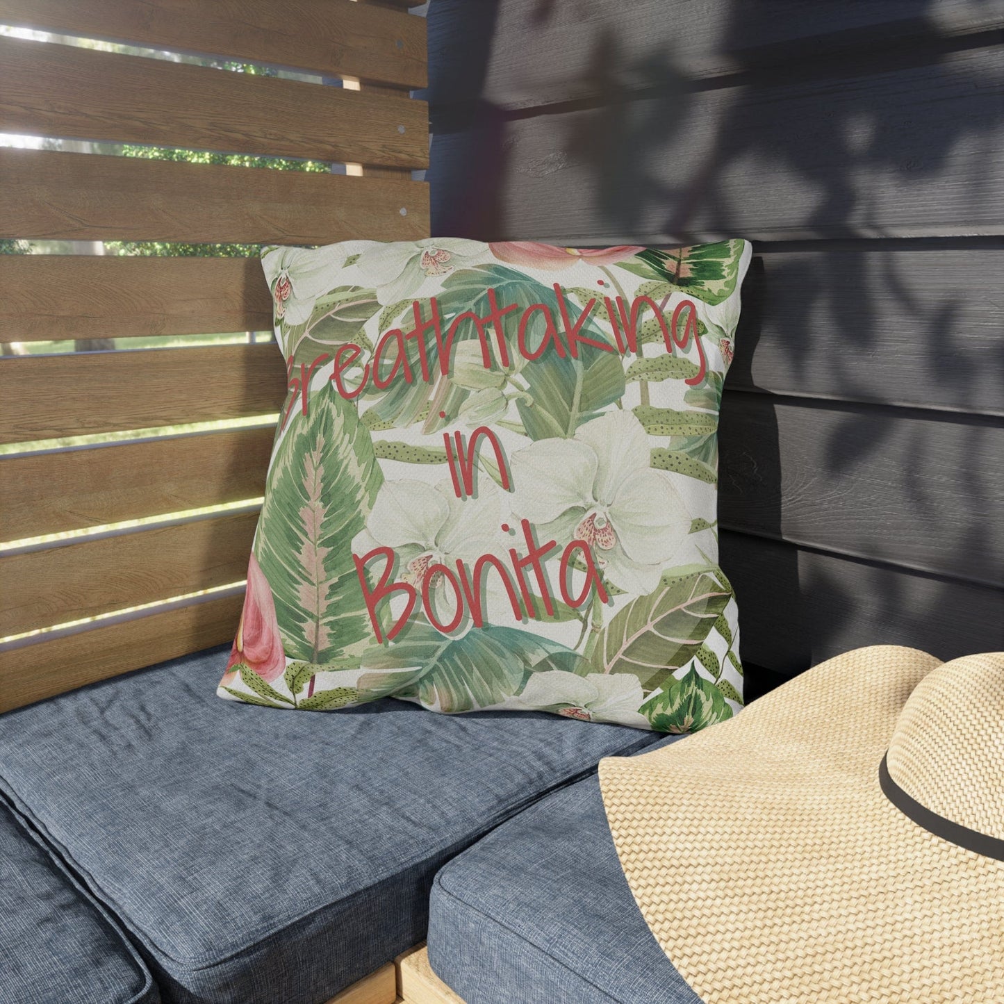 Take the 2nd Exit Florida Villages of Outdoor Pillows (Pink Lettering) - Bonita