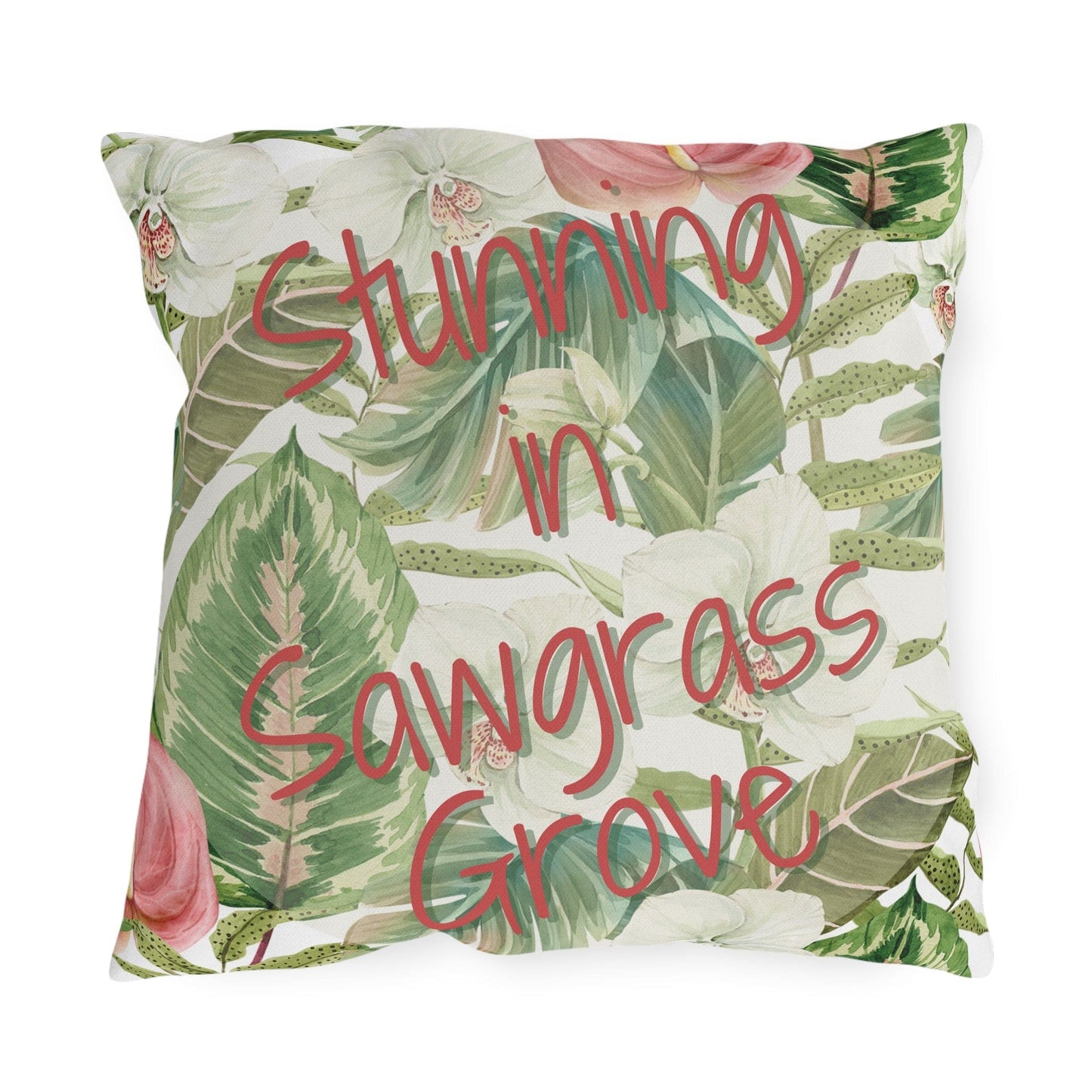 Take the 2nd Exit Florida Villages of Outdoor Pillows (Pink Lettering) - Sawgrass Grove