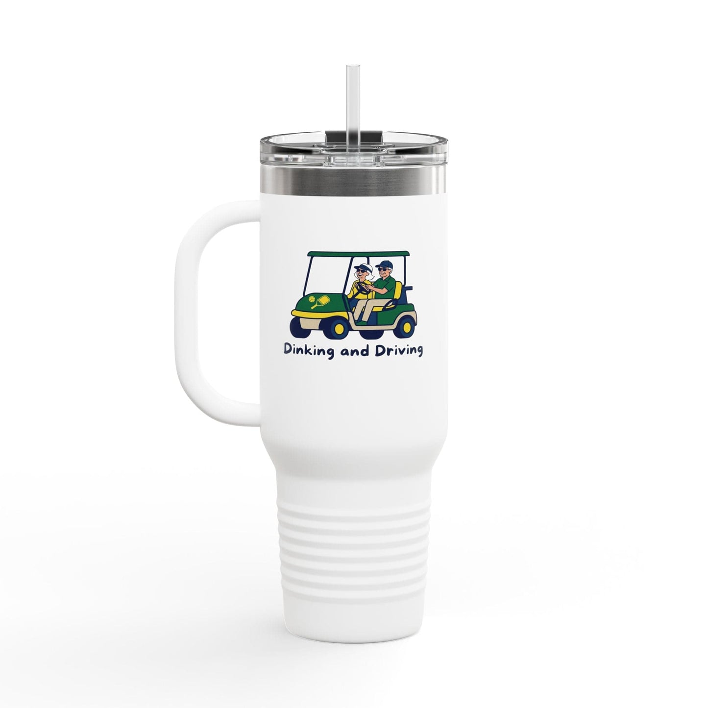 Take the 2nd Exit Florida Villages of Pickleball Couple 40oz Travel Mug — "Dinking and Driving" Golf Cart Design