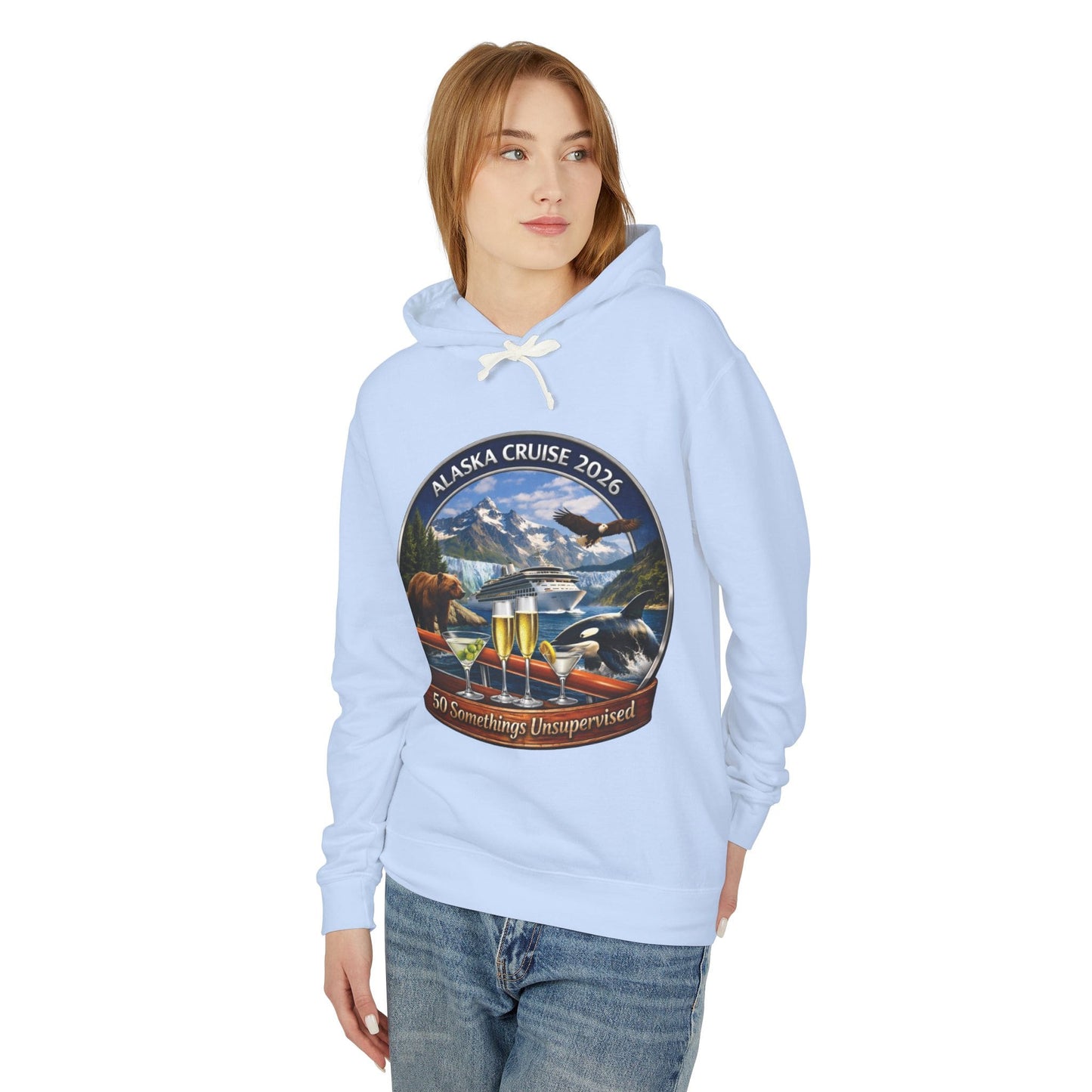 Printify Florida Villages of  Alaska Cruise 2016 Hoodie — "50 Somethings" with Adult Beverages Souvenir Pullover