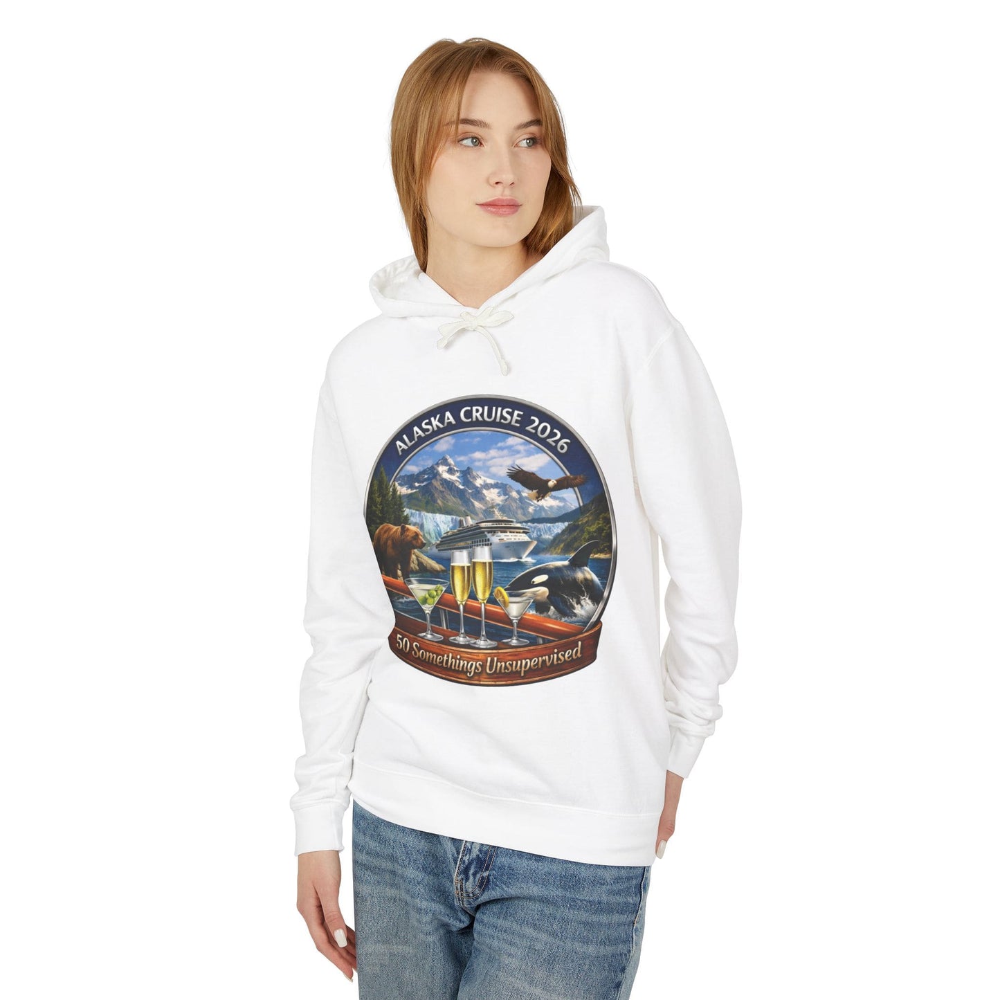 Printify Florida Villages of  Alaska Cruise 2016 Hoodie — "50 Somethings" with Adult Beverages Souvenir Pullover