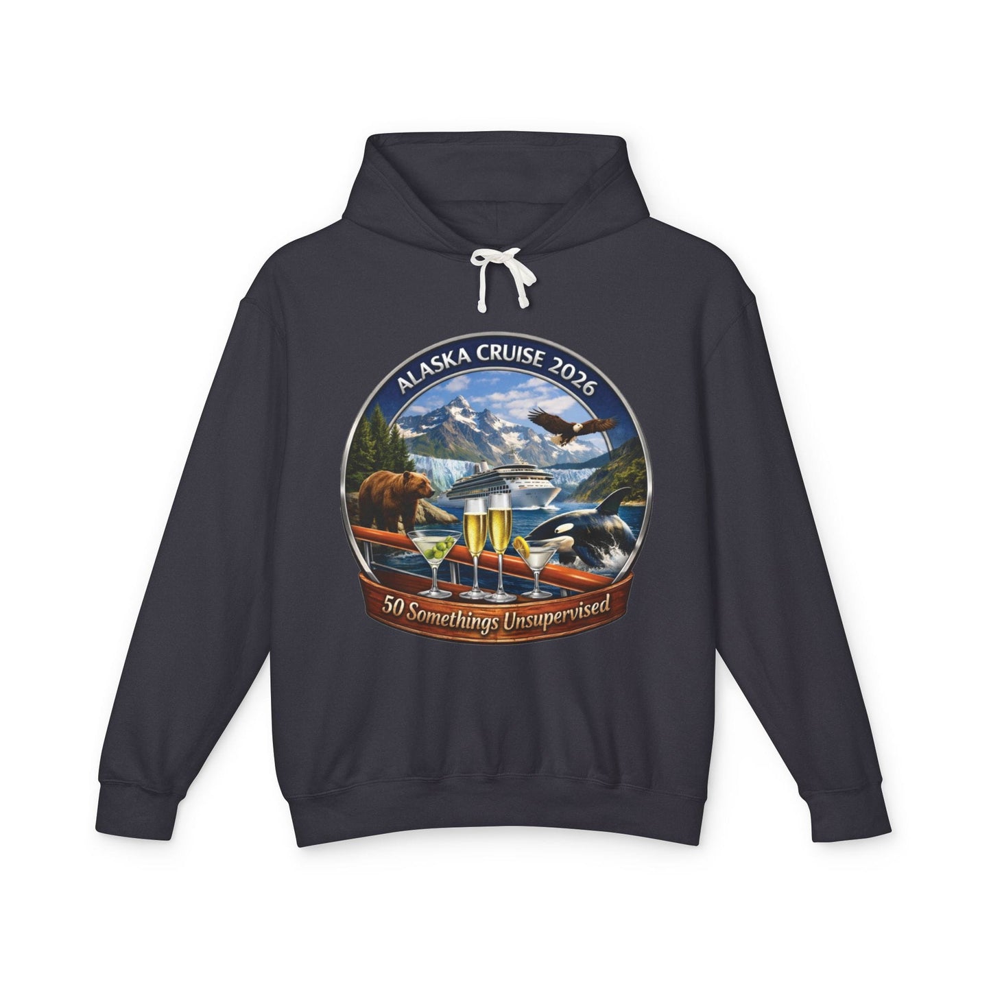 Printify Florida Villages of  Alaska Cruise 2016 Hoodie — "50 Somethings" with Adult Beverages Souvenir Pullover