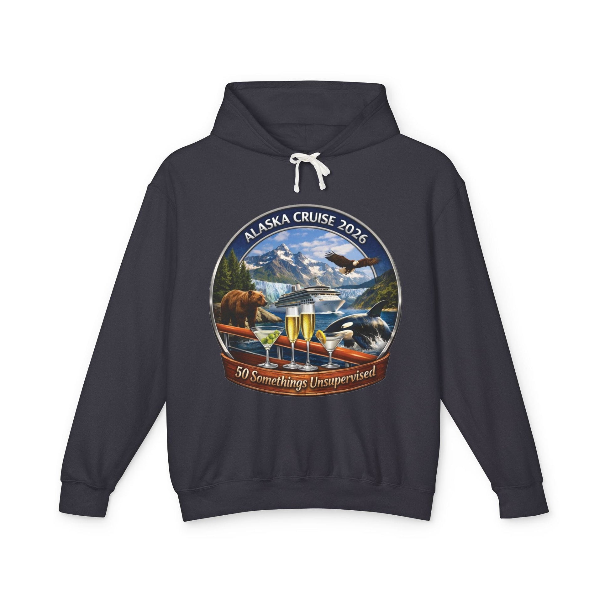 Printify Florida Villages of  Alaska Cruise 2016 Hoodie — "50 Somethings" with Adult Beverages Souvenir Pullover