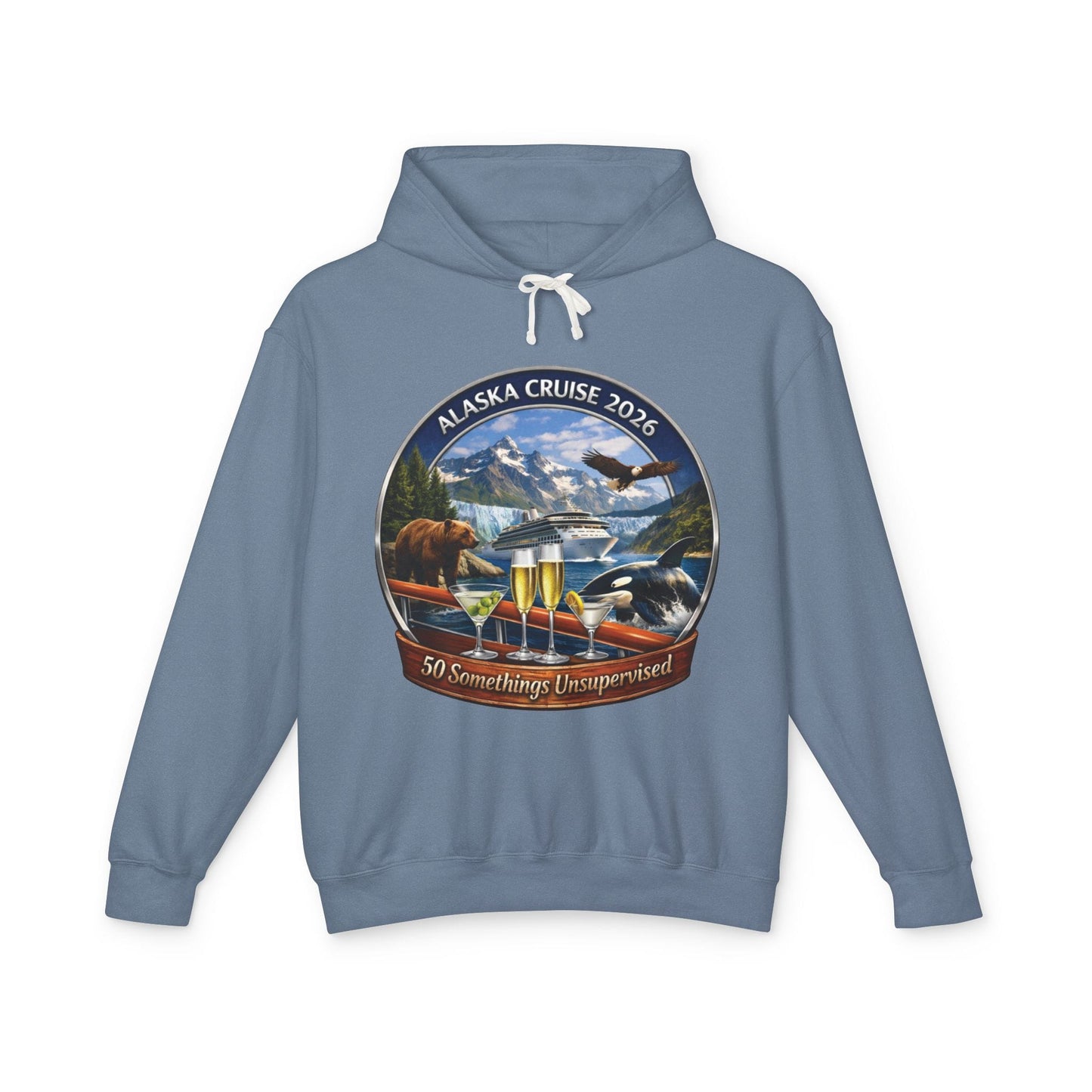 Printify Florida Villages of  Alaska Cruise 2016 Hoodie — "50 Somethings" with Adult Beverages Souvenir Pullover