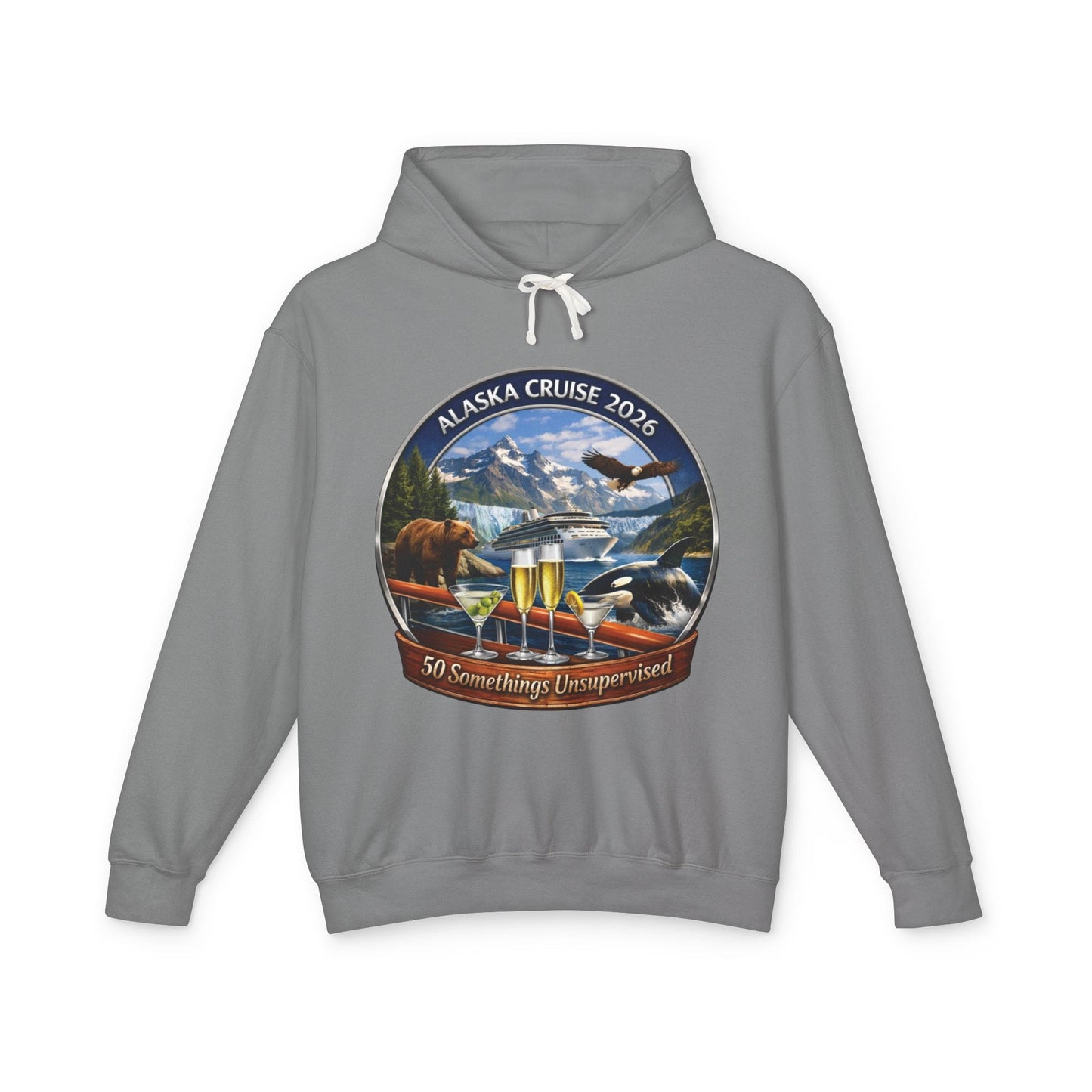 Printify Florida Villages of  Alaska Cruise 2016 Hoodie — "50 Somethings" with Adult Beverages Souvenir Pullover