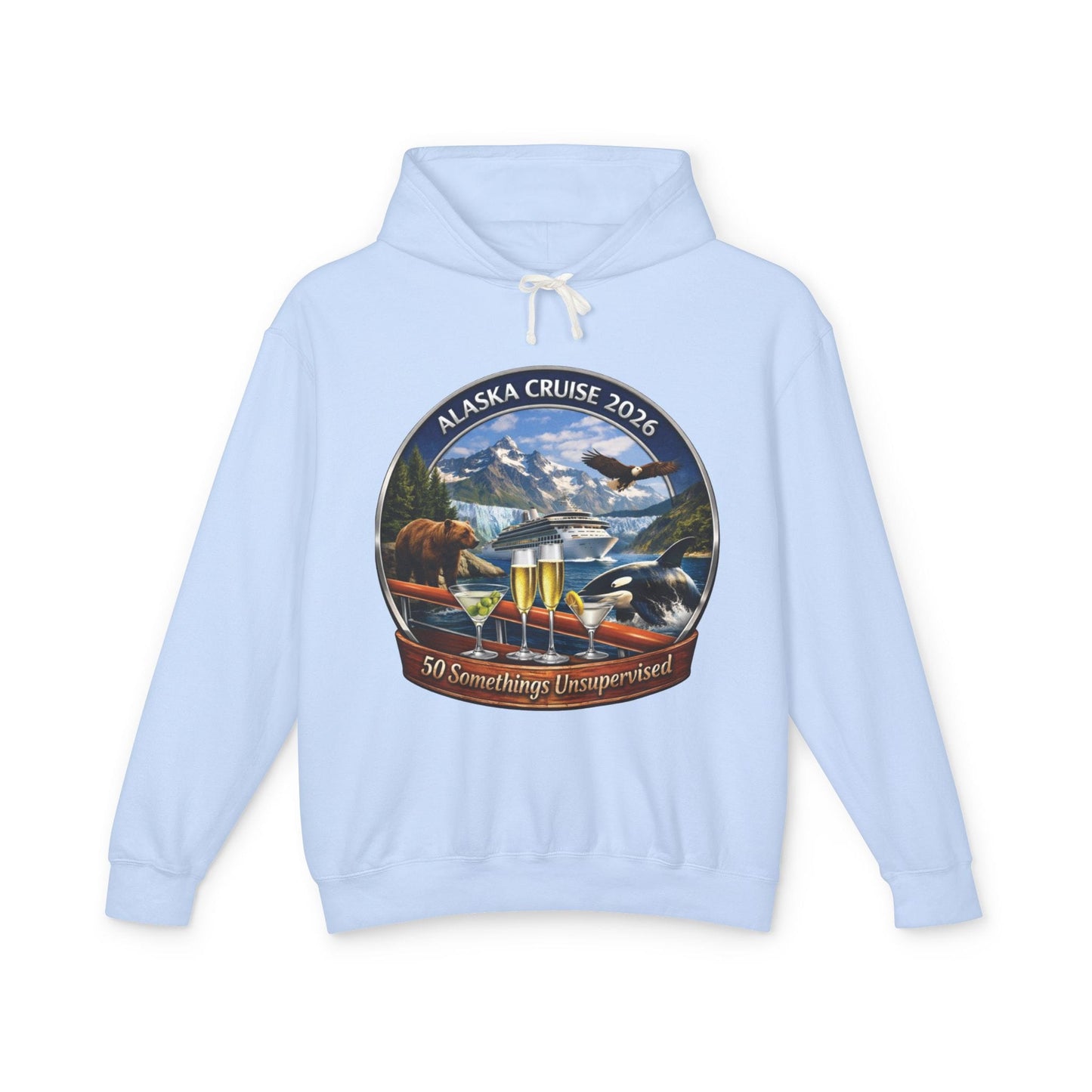 Printify Florida Villages of  Alaska Cruise 2016 Hoodie — "50 Somethings" with Adult Beverages Souvenir Pullover