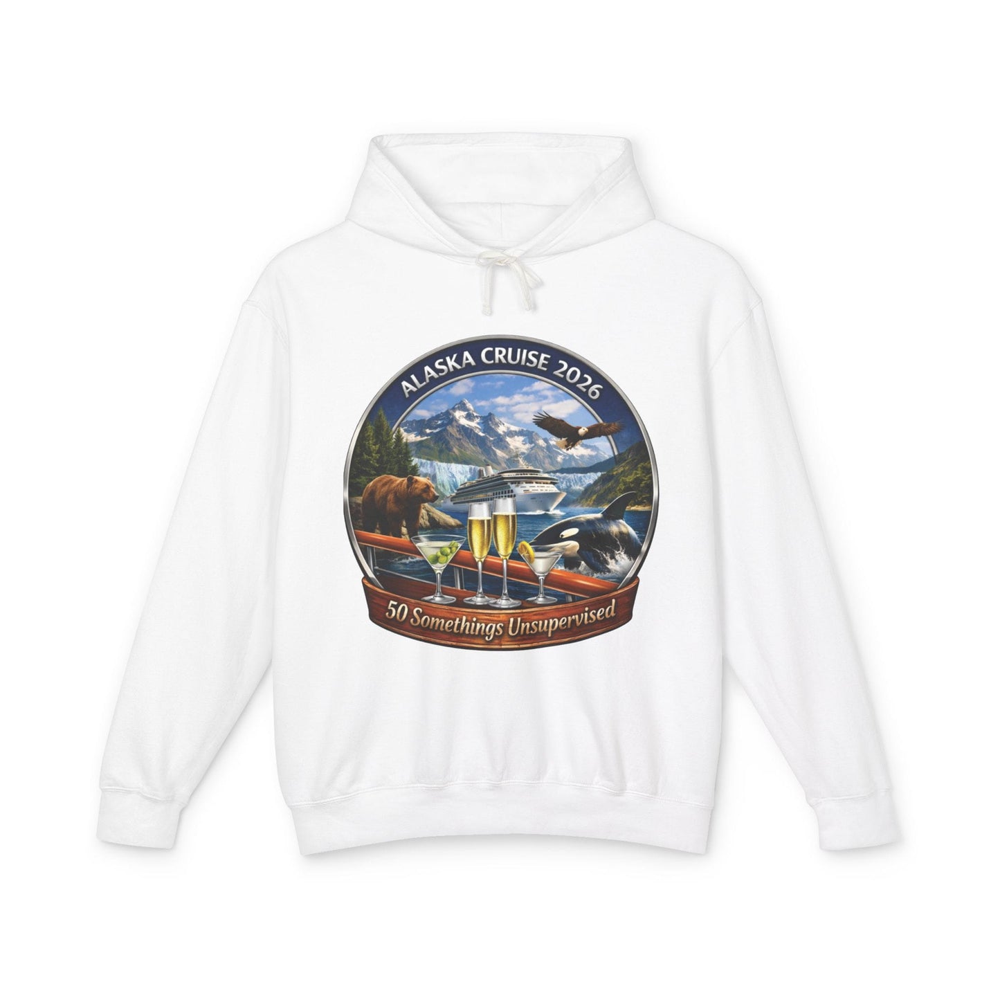 Printify Florida Villages of  Alaska Cruise 2016 Hoodie — "50 Somethings" with Adult Beverages Souvenir Pullover