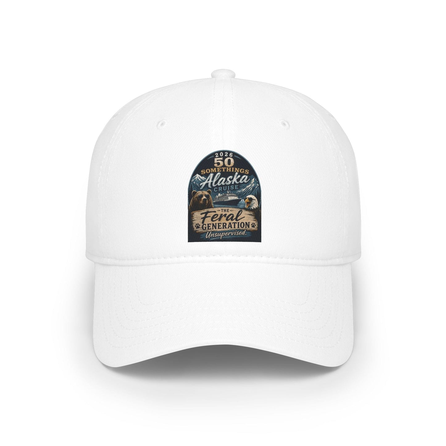 Printify Florida Villages of  Alaska Cruise 2025 "50 Somethings Feral Generation" Low Profile Baseball Cap
