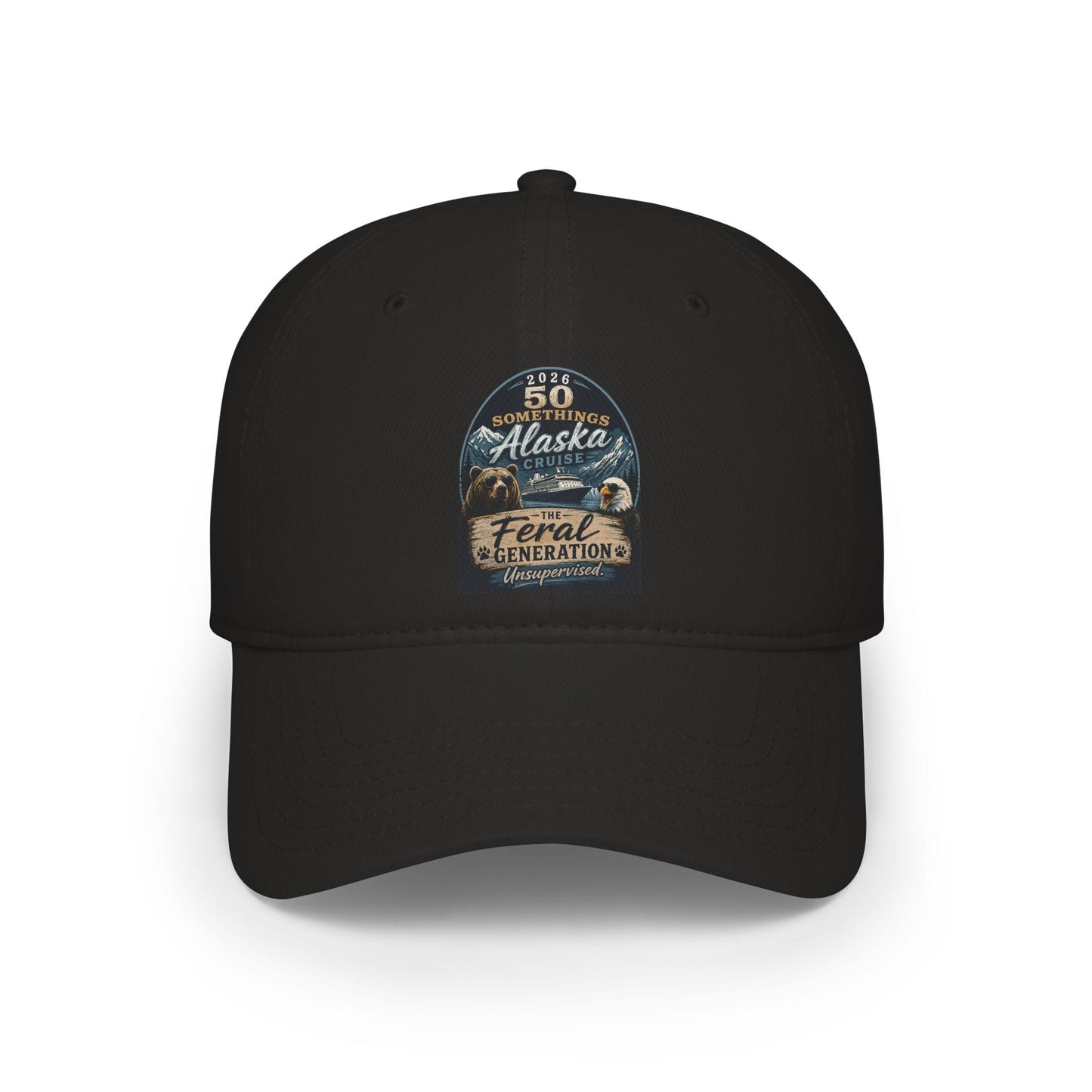 Printify Florida Villages of  Alaska Cruise 2025 "50 Somethings Feral Generation" Low Profile Baseball Cap
