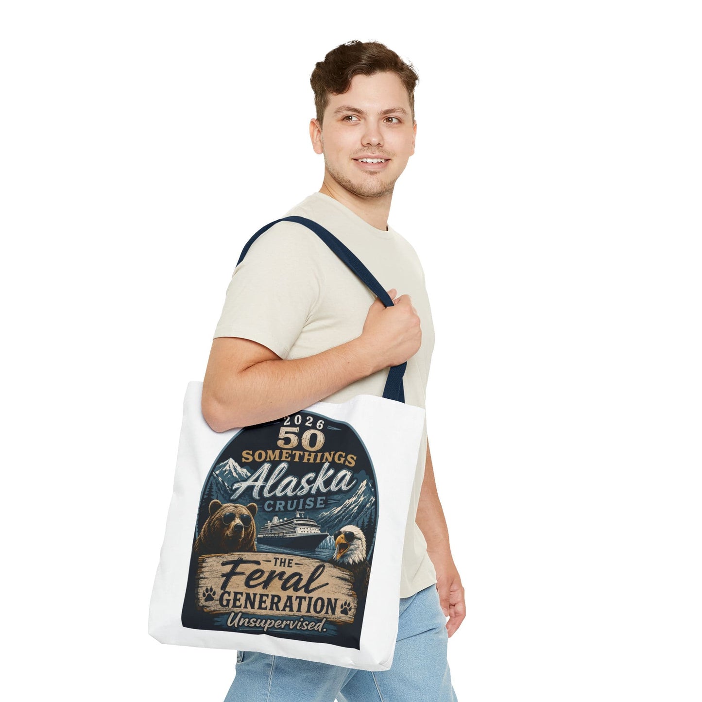 Printify Florida Villages of  Alaska Cruise 2026 Tote Bag — "50 Somethings Feral Generation" Souvenir Tote