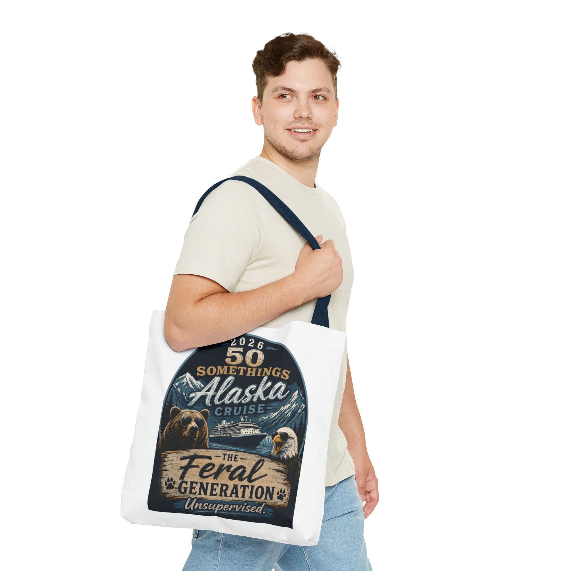Printify Florida Villages of  Alaska Cruise 2026 Tote Bag — "50 Somethings Feral Generation" Souvenir Tote