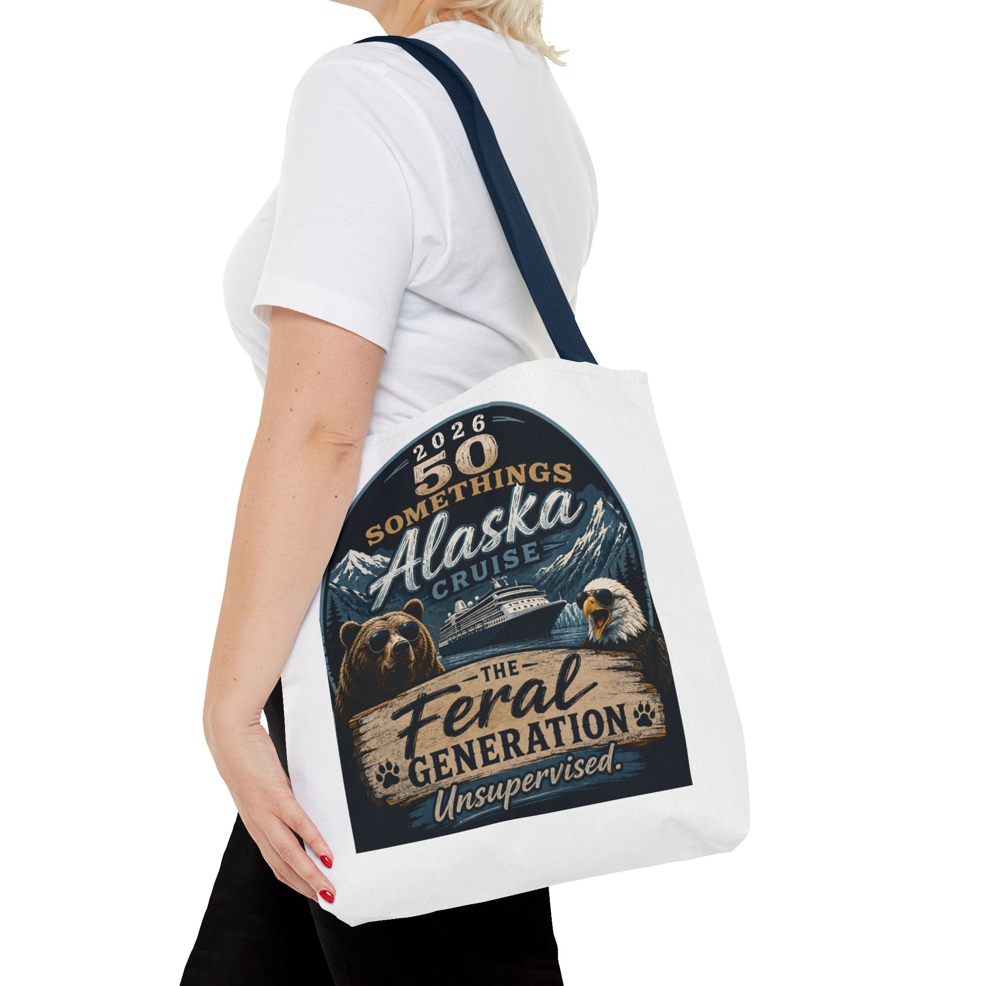 Printify Florida Villages of  Alaska Cruise 2026 Tote Bag — "50 Somethings Feral Generation" Souvenir Tote
