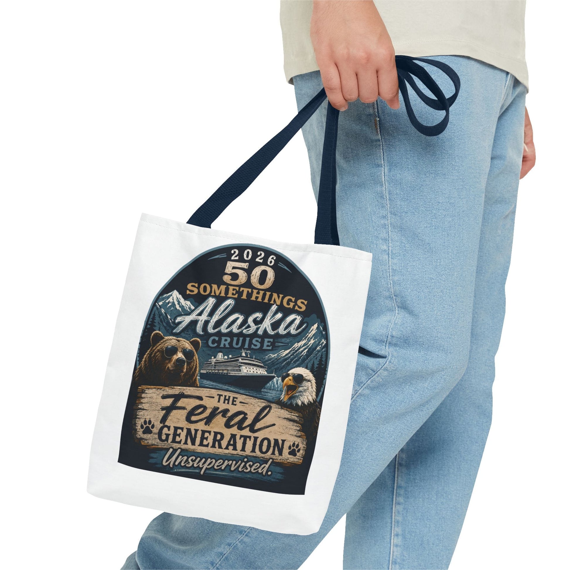 Printify Florida Villages of  Alaska Cruise 2026 Tote Bag — "50 Somethings Feral Generation" Souvenir Tote