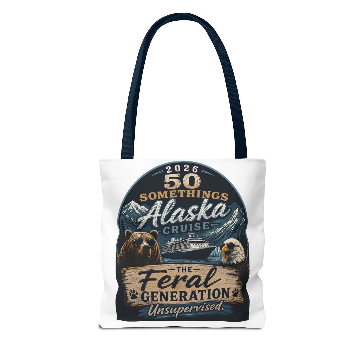 Printify Florida Villages of  Alaska Cruise 2026 Tote Bag — "50 Somethings Feral Generation" Souvenir Tote