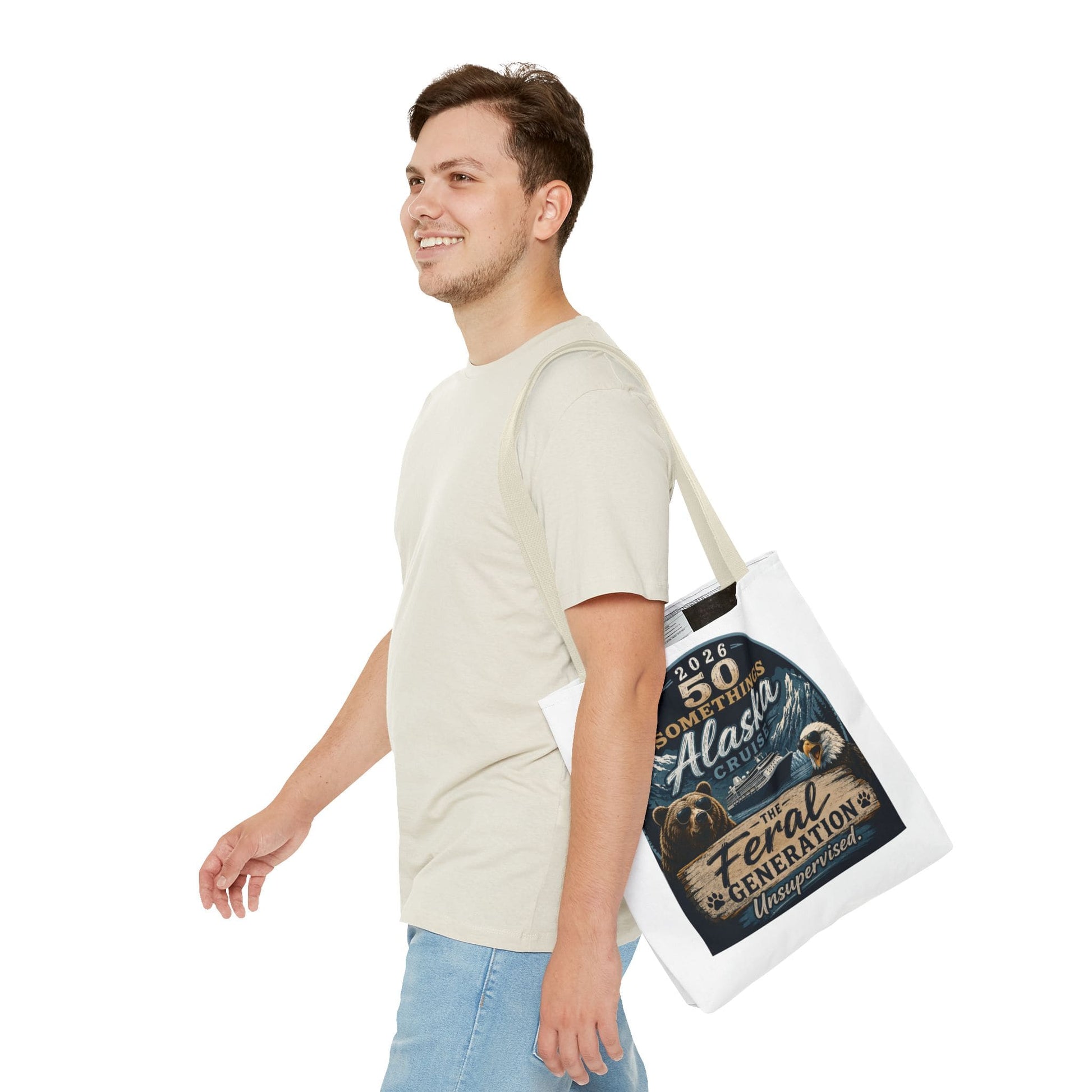 Printify Florida Villages of  Alaska Cruise 2026 Tote Bag — "50 Somethings Feral Generation" Souvenir Tote