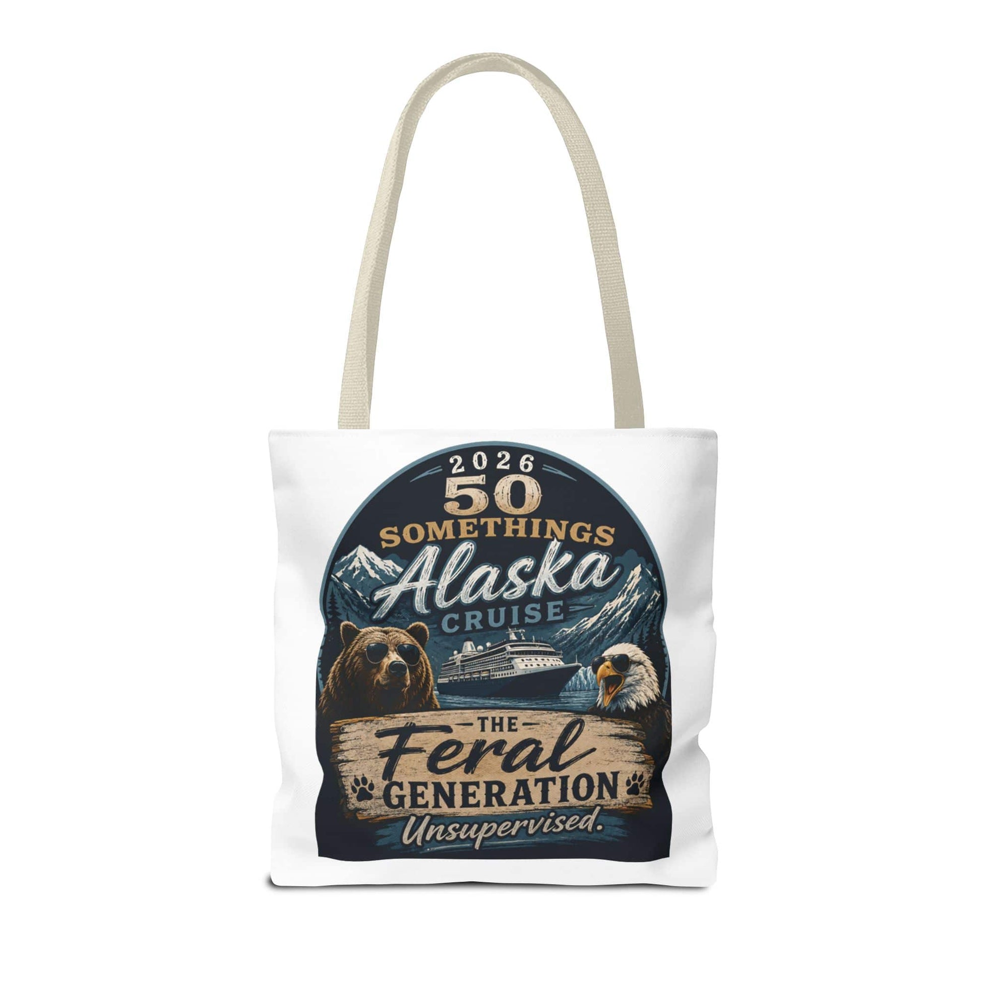 Printify Florida Villages of  Alaska Cruise 2026 Tote Bag — "50 Somethings Feral Generation" Souvenir Tote