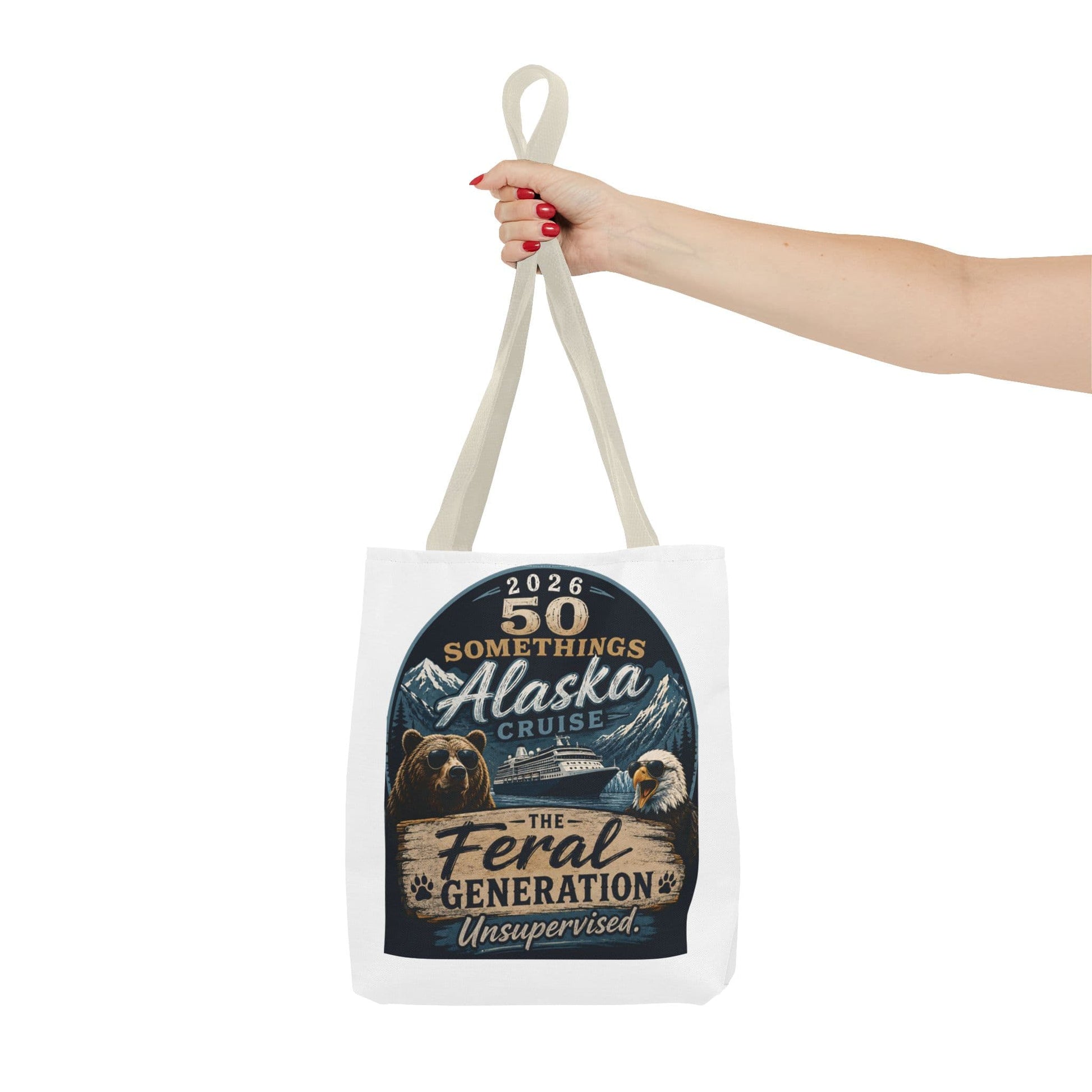 Printify Florida Villages of  Alaska Cruise 2026 Tote Bag — "50 Somethings Feral Generation" Souvenir Tote