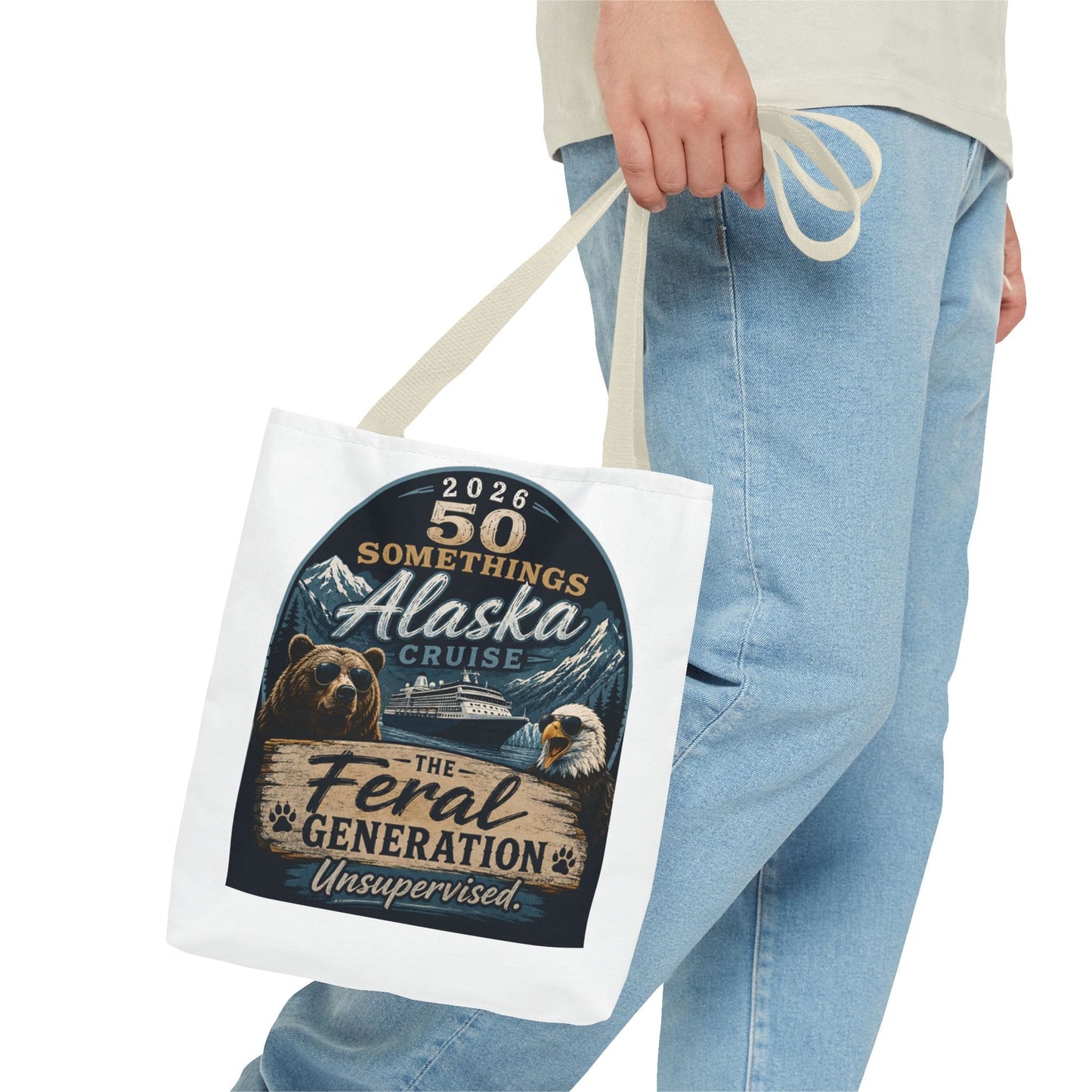 Printify Florida Villages of  Alaska Cruise 2026 Tote Bag — "50 Somethings Feral Generation" Souvenir Tote
