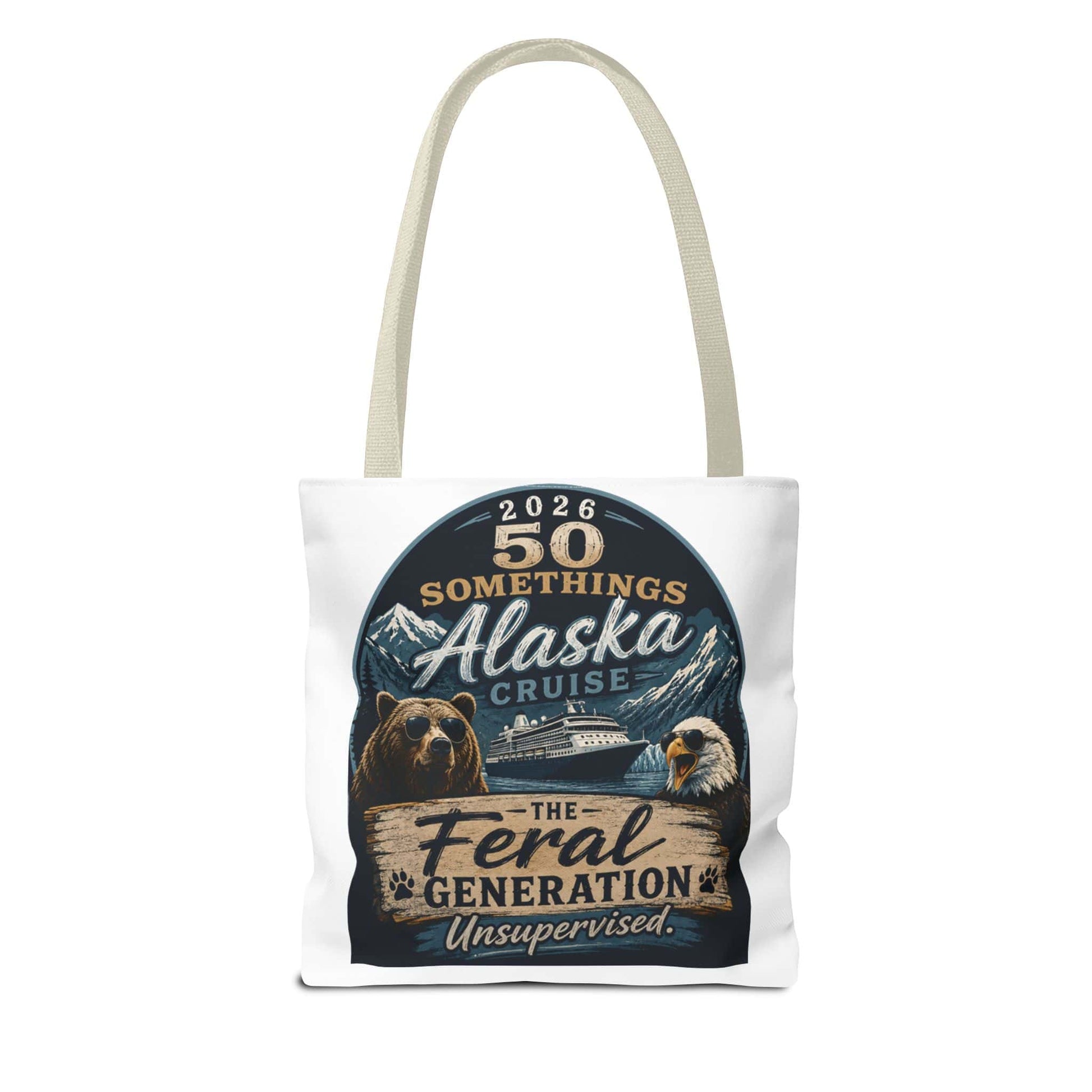 Printify Florida Villages of  Alaska Cruise 2026 Tote Bag — "50 Somethings Feral Generation" Souvenir Tote