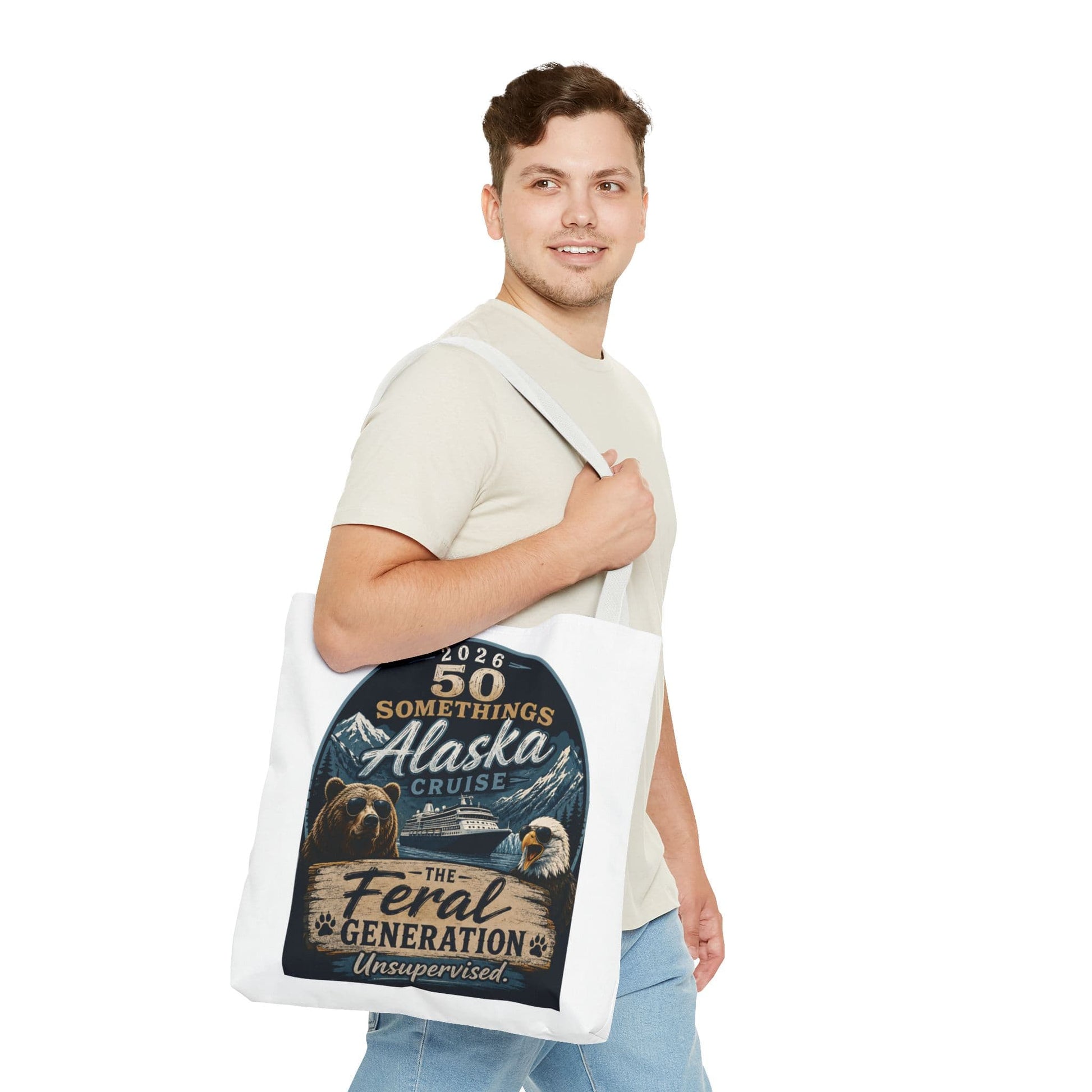 Printify Florida Villages of  Alaska Cruise 2026 Tote Bag — "50 Somethings Feral Generation" Souvenir Tote