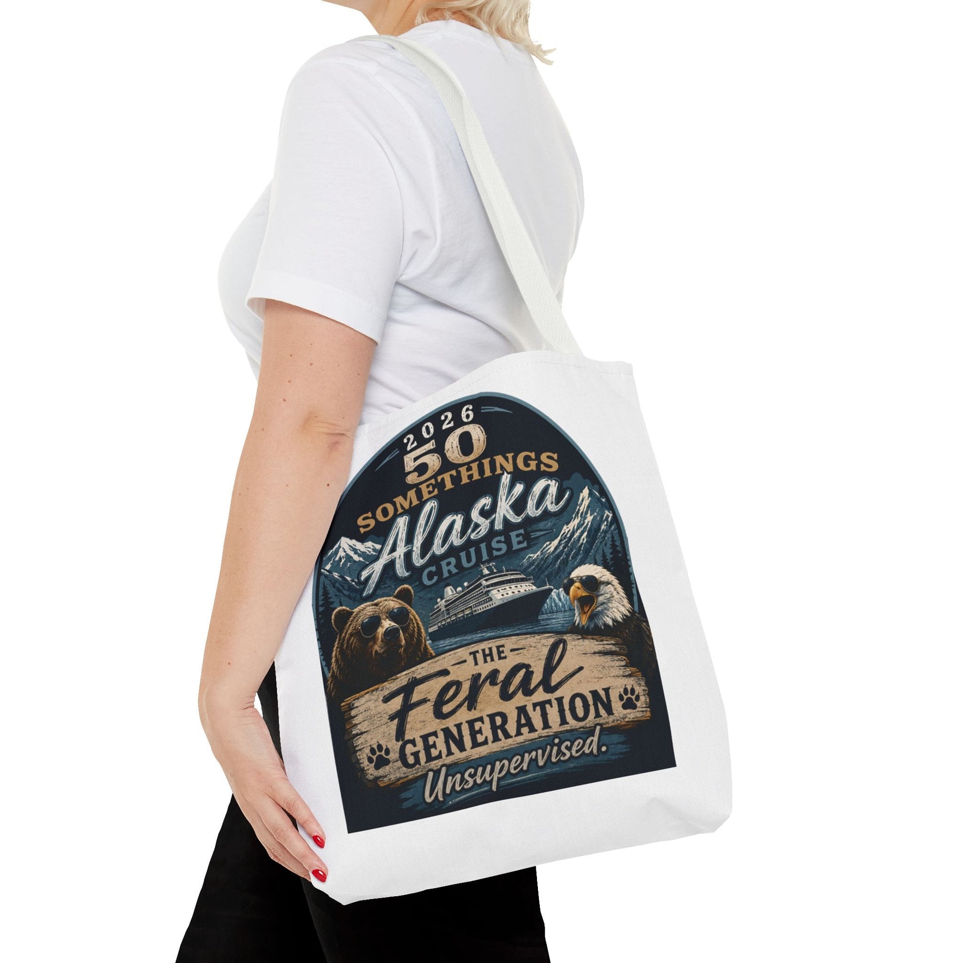 Printify Florida Villages of  Alaska Cruise 2026 Tote Bag — "50 Somethings Feral Generation" Souvenir Tote