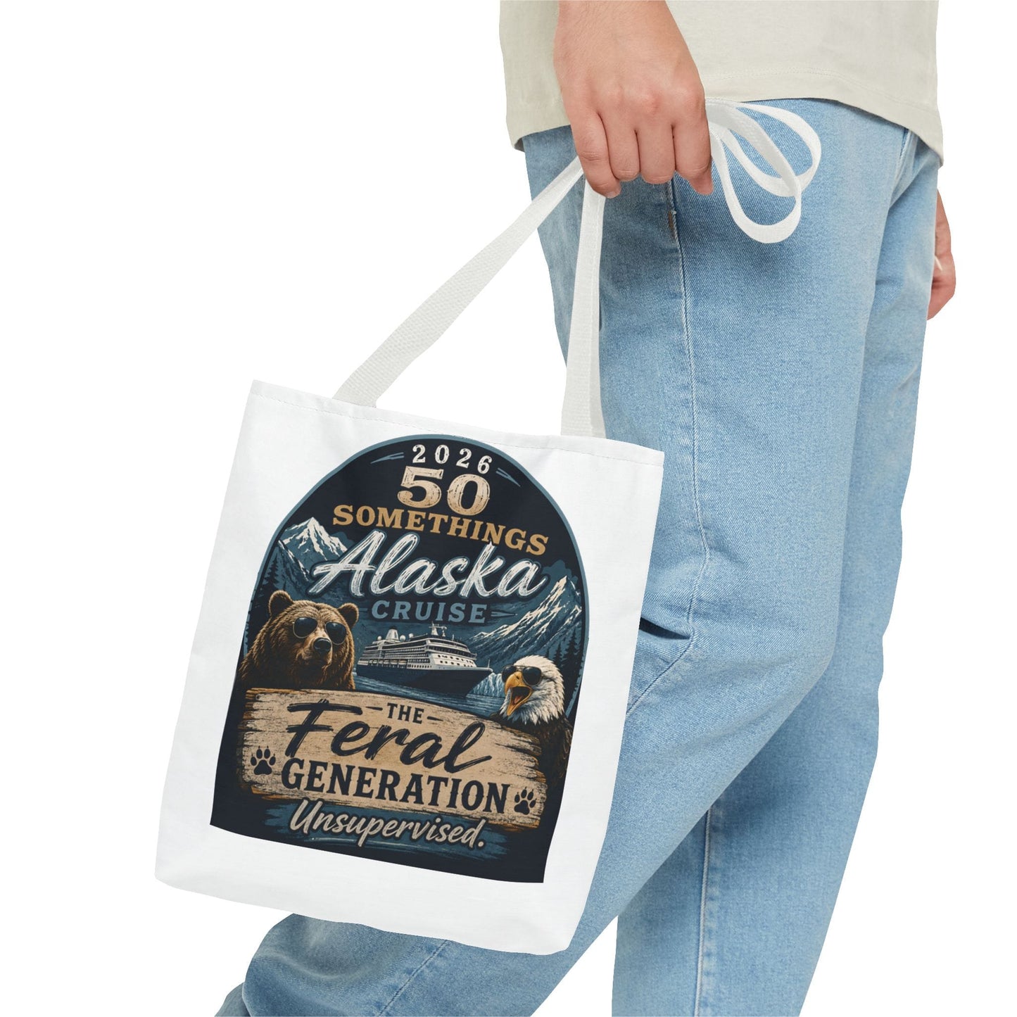 Printify Florida Villages of  Alaska Cruise 2026 Tote Bag — "50 Somethings Feral Generation" Souvenir Tote