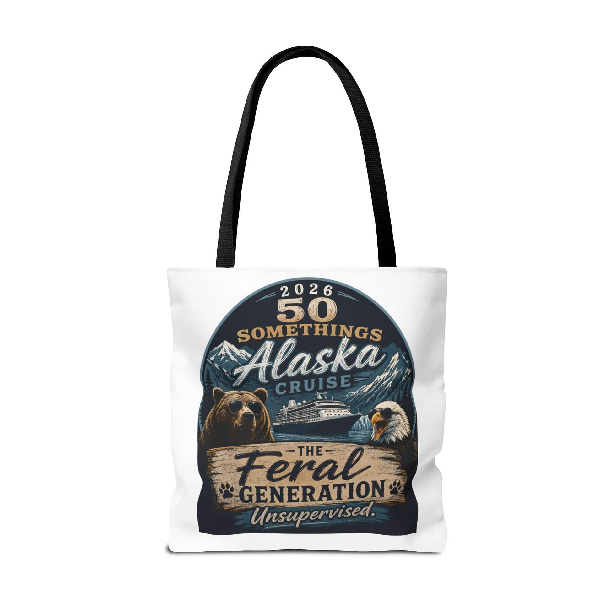 Printify Florida Villages of  Alaska Cruise 2026 Tote Bag — "50 Somethings Feral Generation" Souvenir Tote