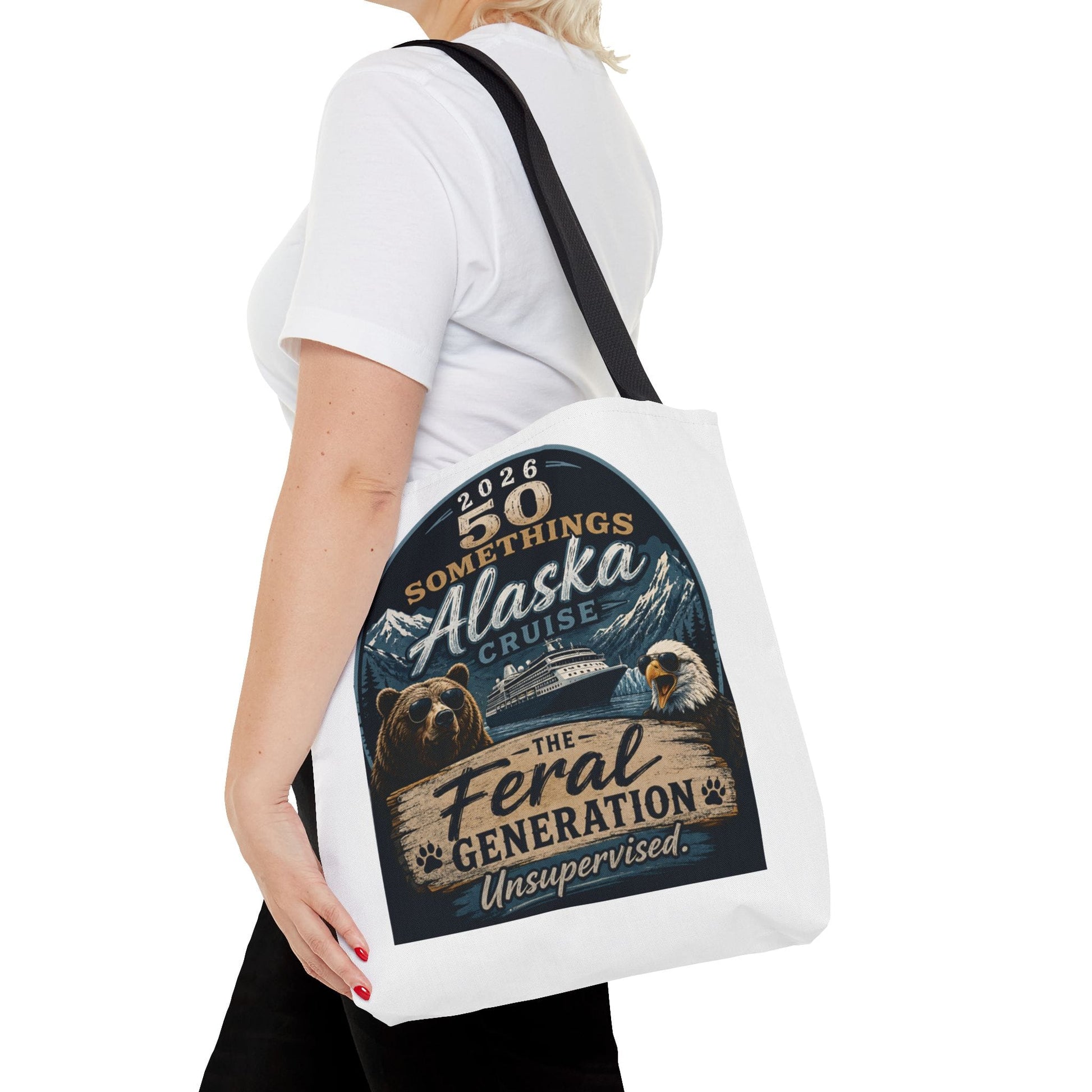 Printify Florida Villages of  Alaska Cruise 2026 Tote Bag — "50 Somethings Feral Generation" Souvenir Tote
