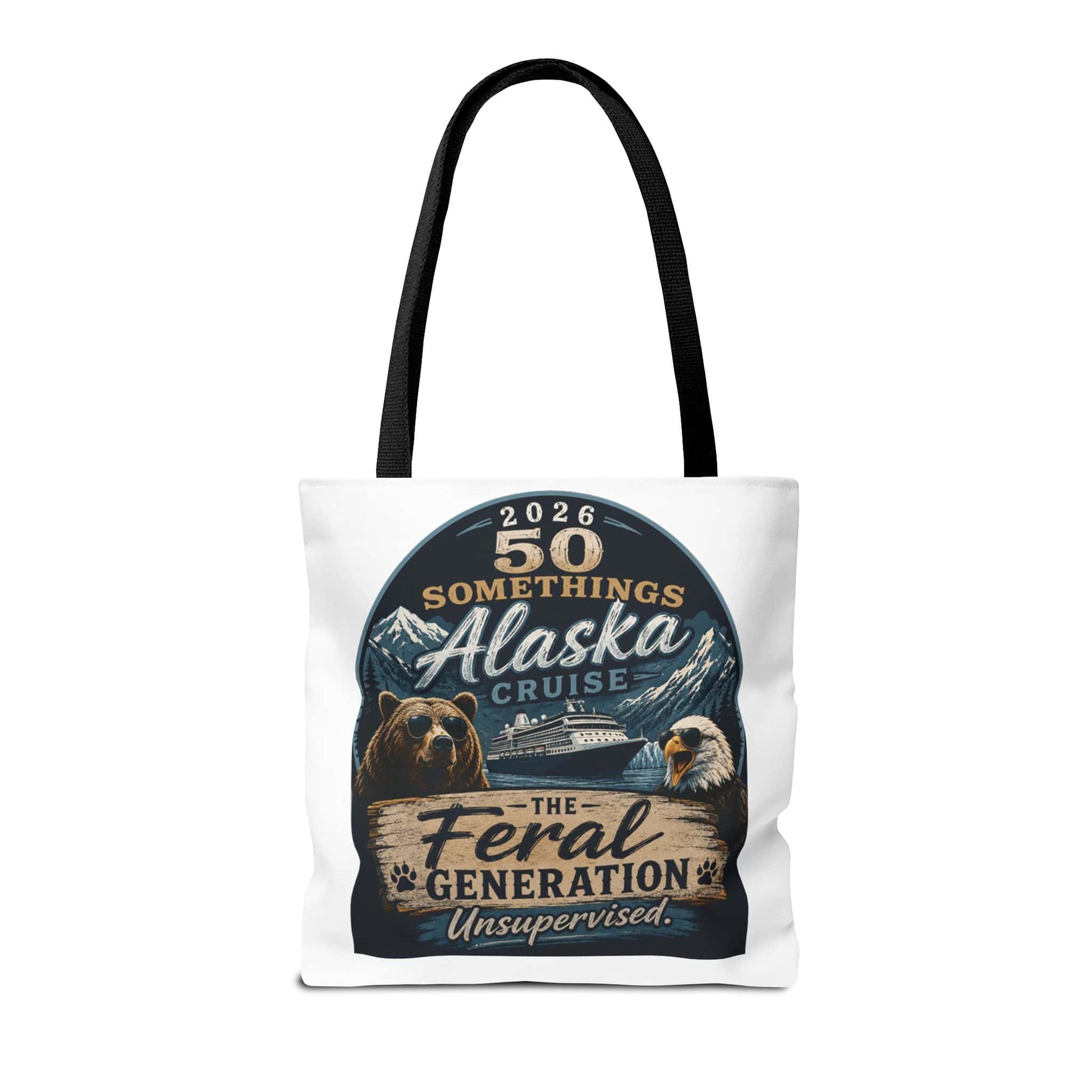 Printify Florida Villages of  Alaska Cruise 2026 Tote Bag — "50 Somethings Feral Generation" Souvenir Tote