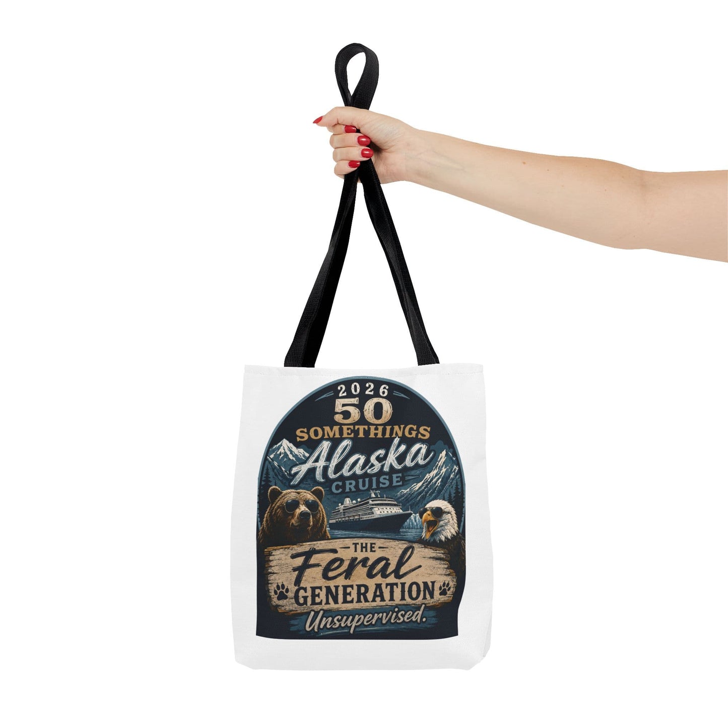 Printify Florida Villages of  Alaska Cruise 2026 Tote Bag — "50 Somethings Feral Generation" Souvenir Tote