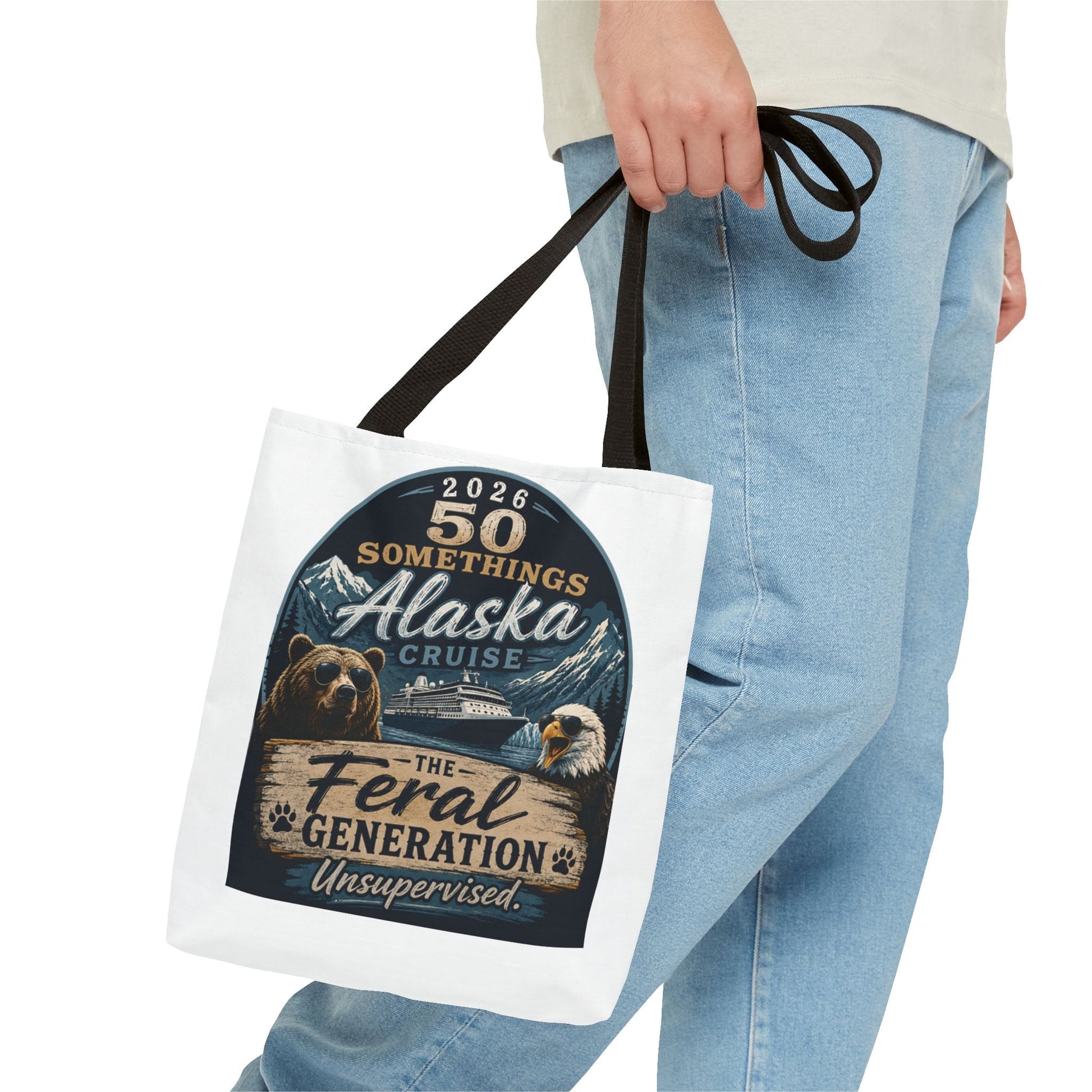 Printify Florida Villages of  Alaska Cruise 2026 Tote Bag — "50 Somethings Feral Generation" Souvenir Tote
