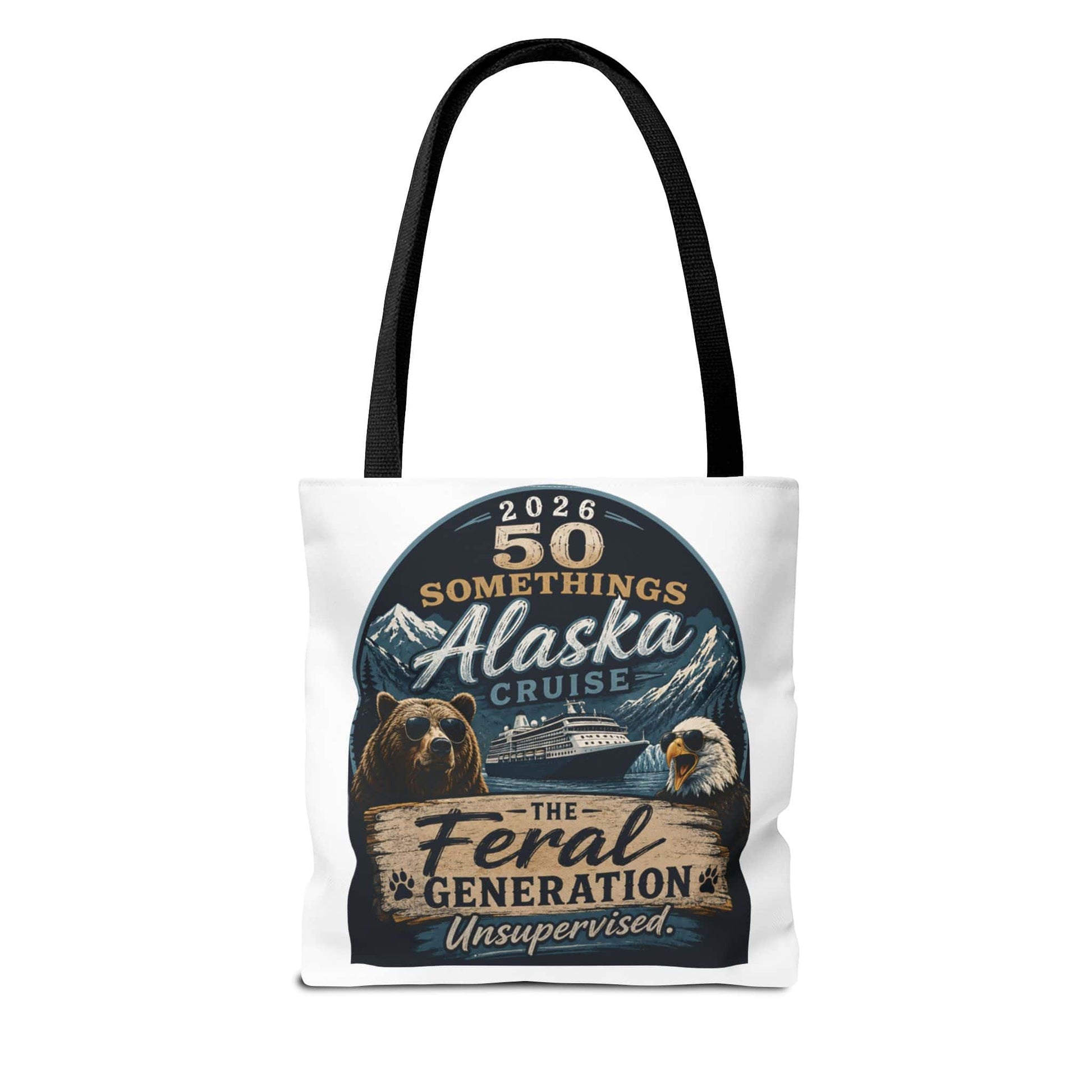 Printify Florida Villages of  Alaska Cruise 2026 Tote Bag — "50 Somethings Feral Generation" Souvenir Tote