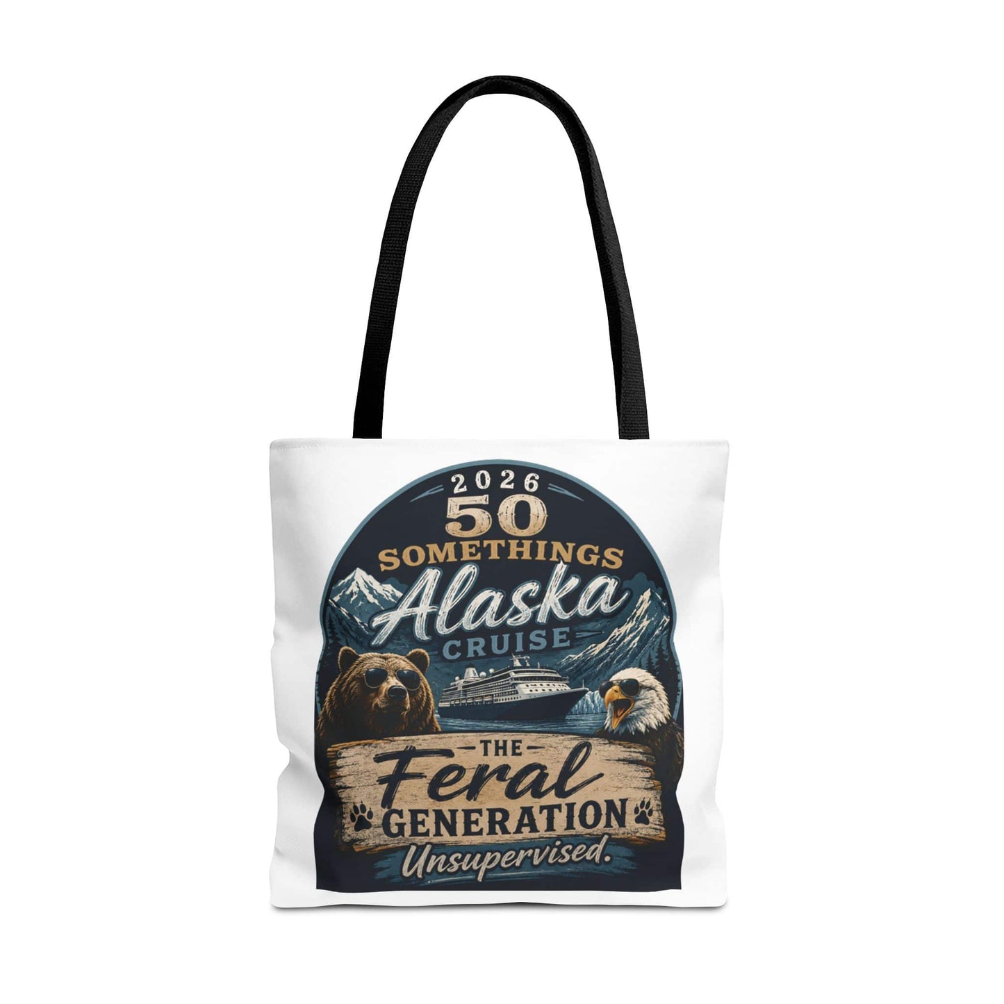 Printify Florida Villages of  Alaska Cruise 2026 Tote Bag — "50 Somethings Feral Generation" Souvenir Tote