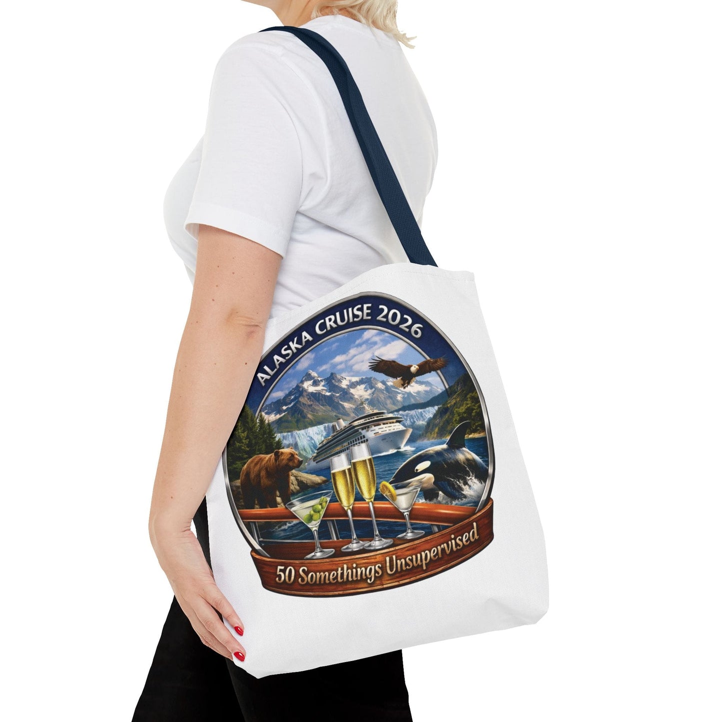 Printify Florida Villages of  Alaska Cruise 2026 Tote Bag — "50 Somethings Unsupervised" Souvenir Tote