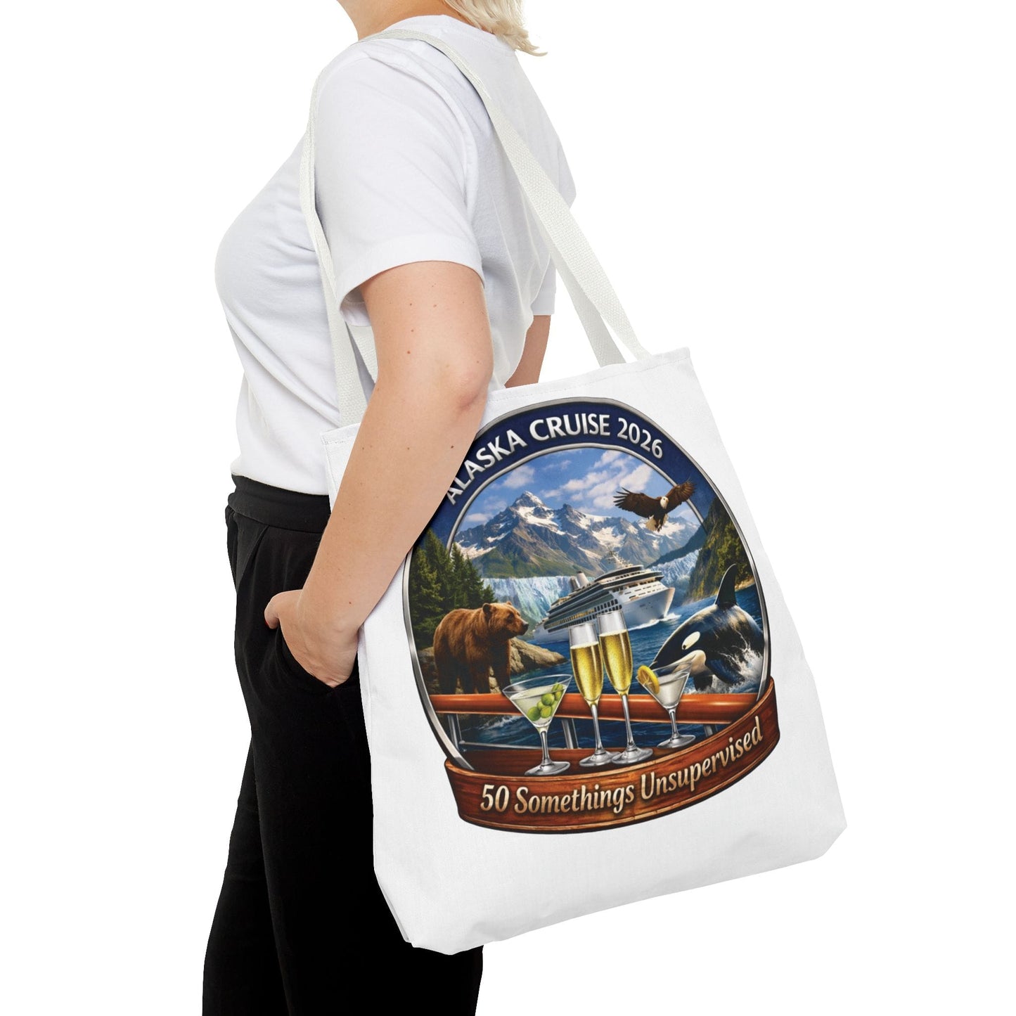 Printify Florida Villages of  Alaska Cruise 2026 Tote Bag — "50 Somethings Unsupervised" Souvenir Tote