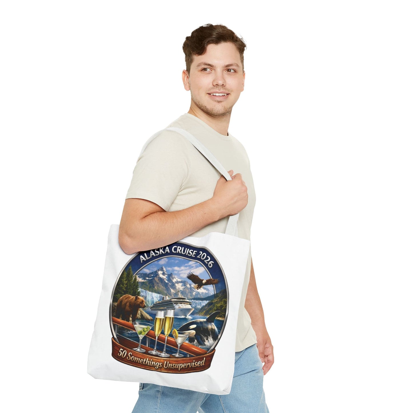 Printify Florida Villages of  Alaska Cruise 2026 Tote Bag — "50 Somethings Unsupervised" Souvenir Tote
