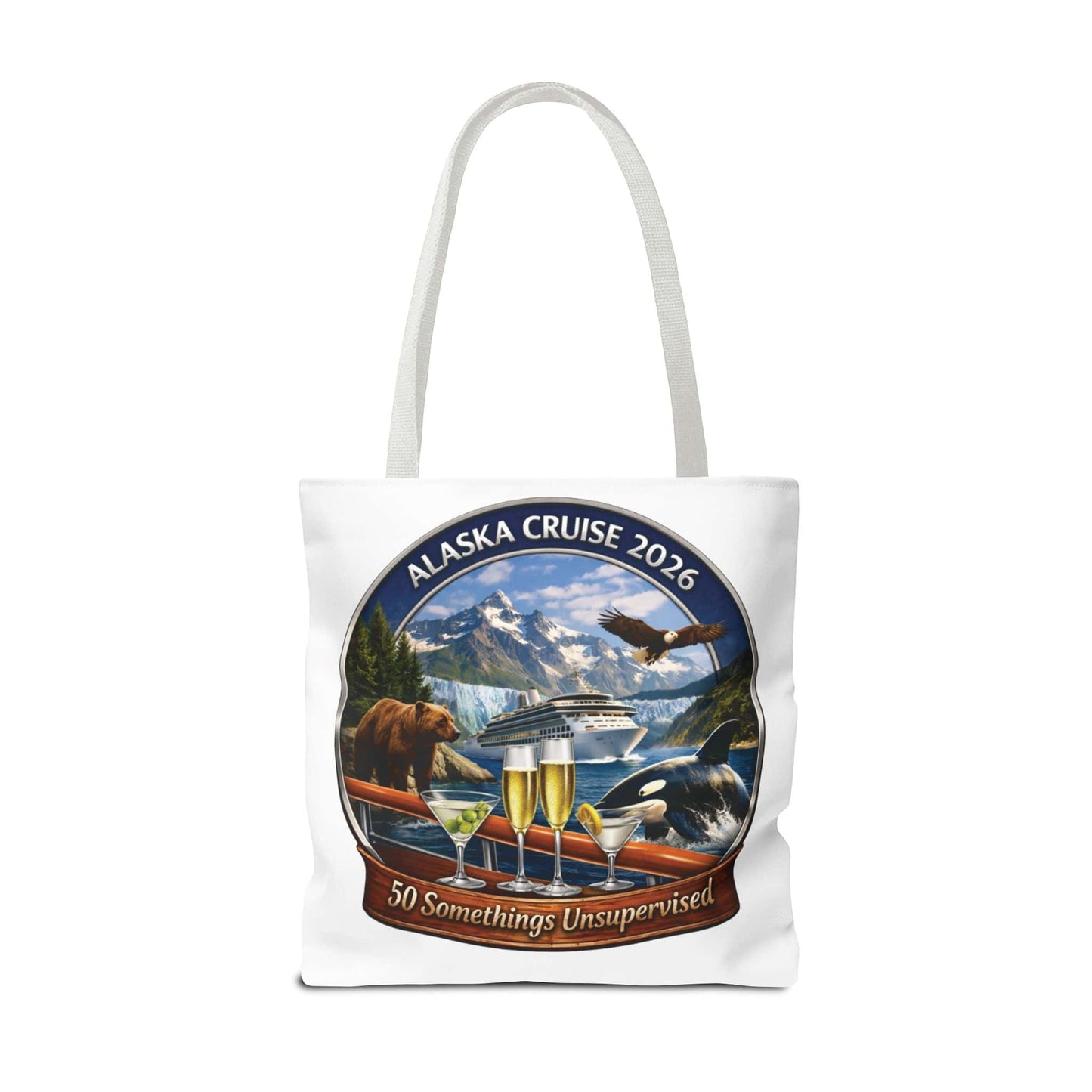 Printify Florida Villages of  Alaska Cruise 2026 Tote Bag — "50 Somethings Unsupervised" Souvenir Tote