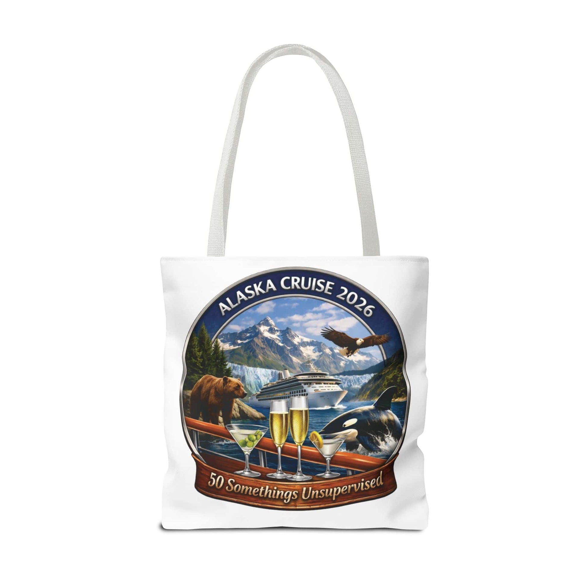 Printify Florida Villages of  Alaska Cruise 2026 Tote Bag — "50 Somethings Unsupervised" Souvenir Tote