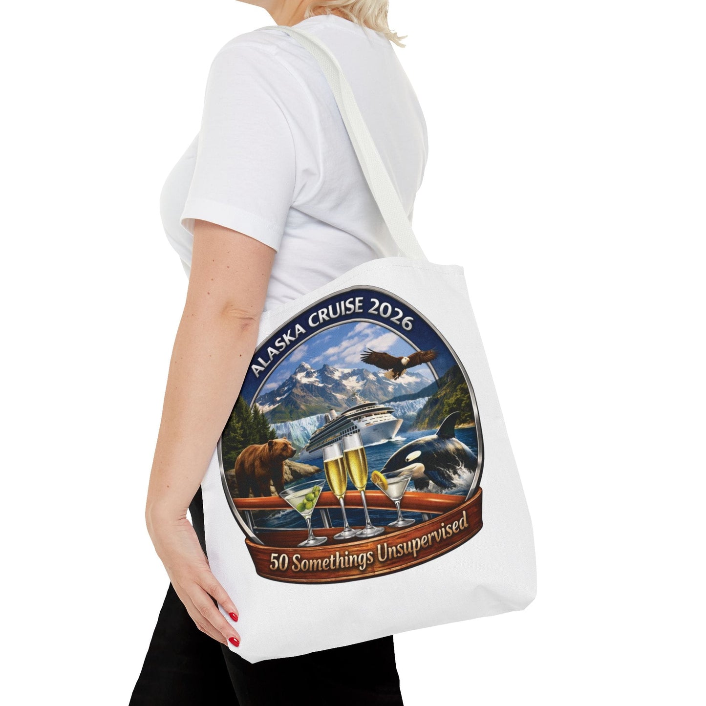 Printify Florida Villages of  Alaska Cruise 2026 Tote Bag — "50 Somethings Unsupervised" Souvenir Tote