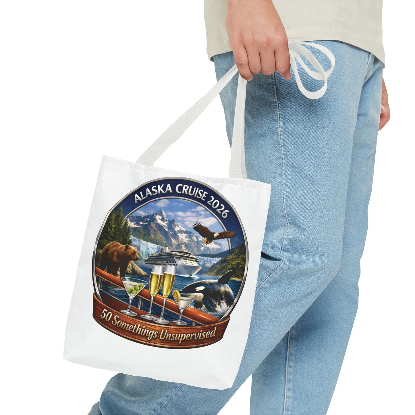 Printify Florida Villages of  Alaska Cruise 2026 Tote Bag — "50 Somethings Unsupervised" Souvenir Tote