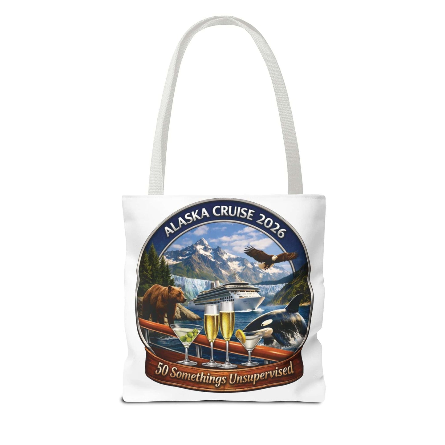 Printify Florida Villages of  Alaska Cruise 2026 Tote Bag — "50 Somethings Unsupervised" Souvenir Tote