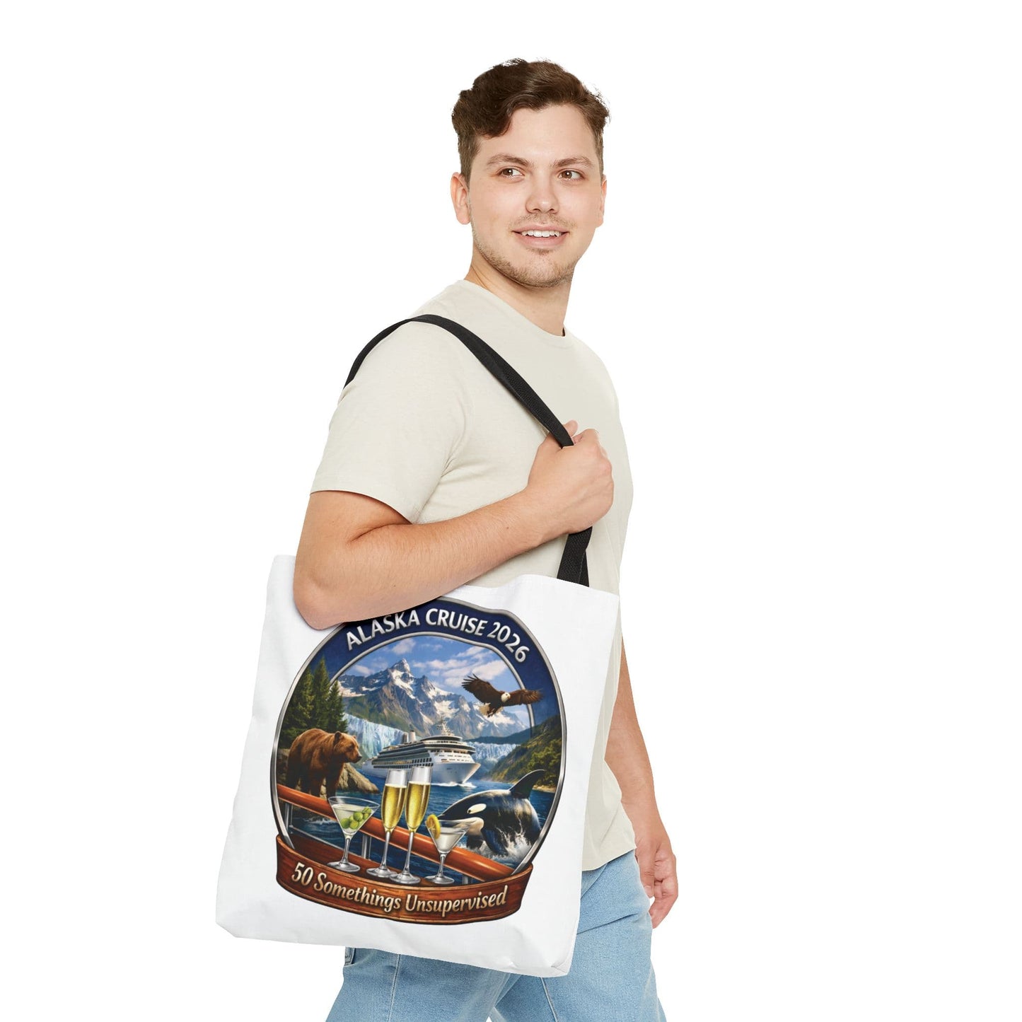 Printify Florida Villages of  Alaska Cruise 2026 Tote Bag — "50 Somethings Unsupervised" Souvenir Tote