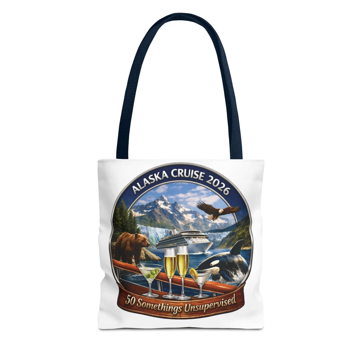 Printify Florida Villages of  Alaska Cruise 2026 Tote Bag — "50 Somethings Unsupervised" Souvenir Tote