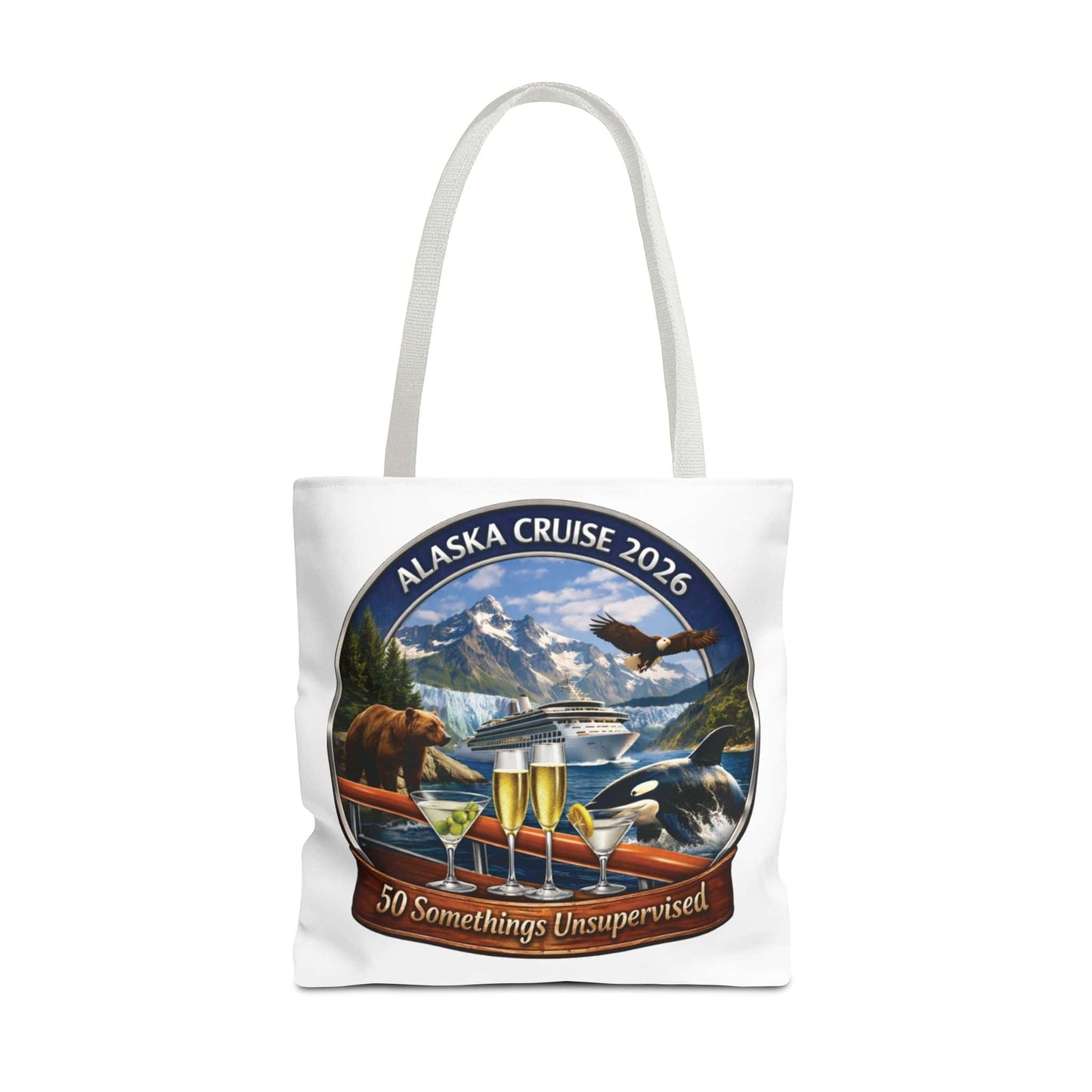 Printify Florida Villages of  Alaska Cruise 2026 Tote Bag — "50 Somethings Unsupervised" Souvenir Tote