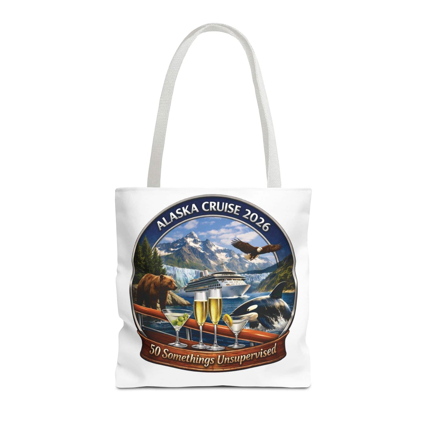 Printify Florida Villages of  Alaska Cruise 2026 Tote Bag — "50 Somethings Unsupervised" Souvenir Tote
