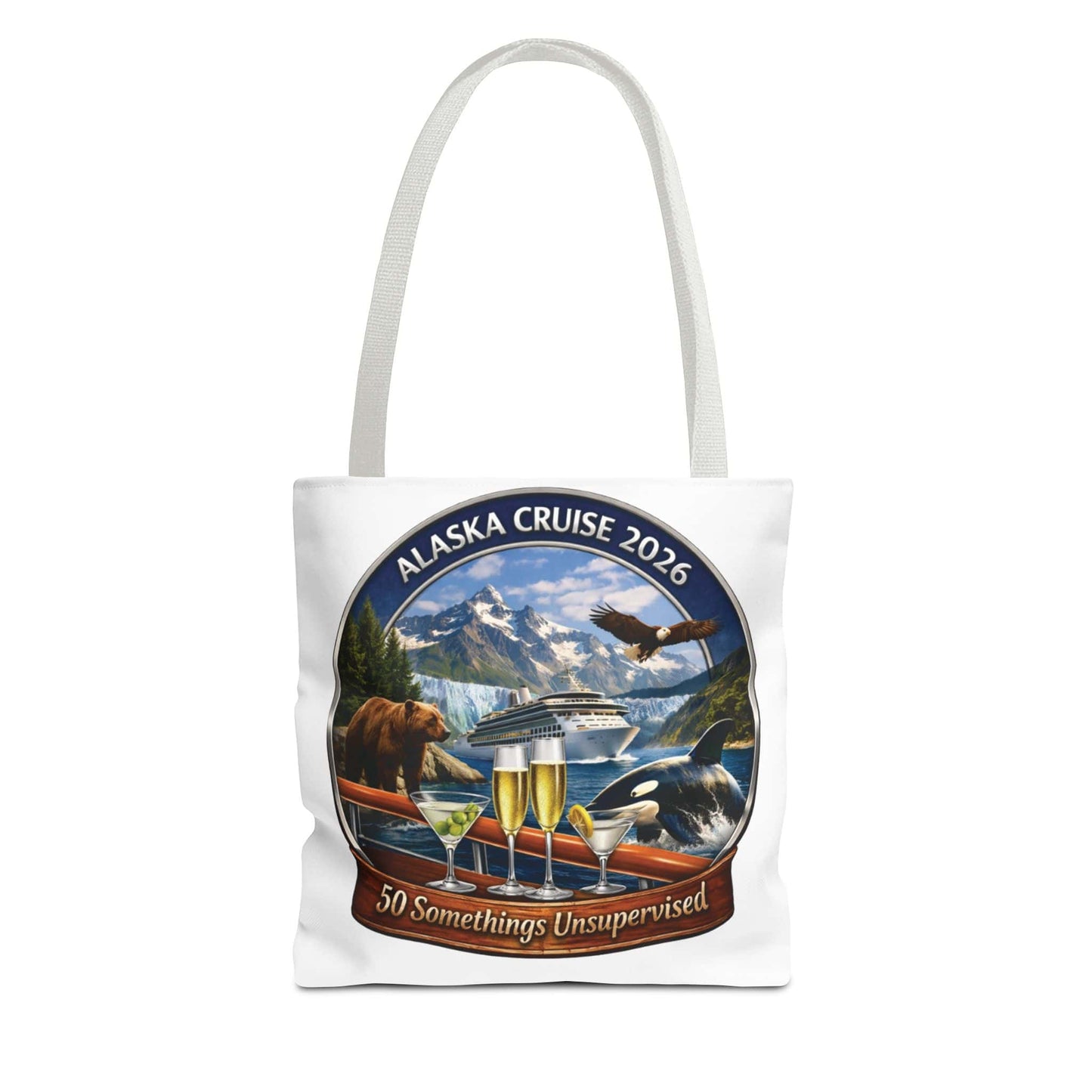 Printify Florida Villages of  Alaska Cruise 2026 Tote Bag — "50 Somethings Unsupervised" Souvenir Tote