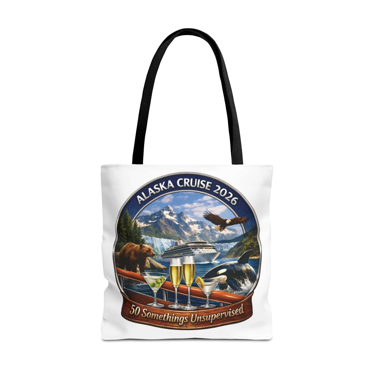 Printify Florida Villages of  Alaska Cruise 2026 Tote Bag — "50 Somethings Unsupervised" Souvenir Tote