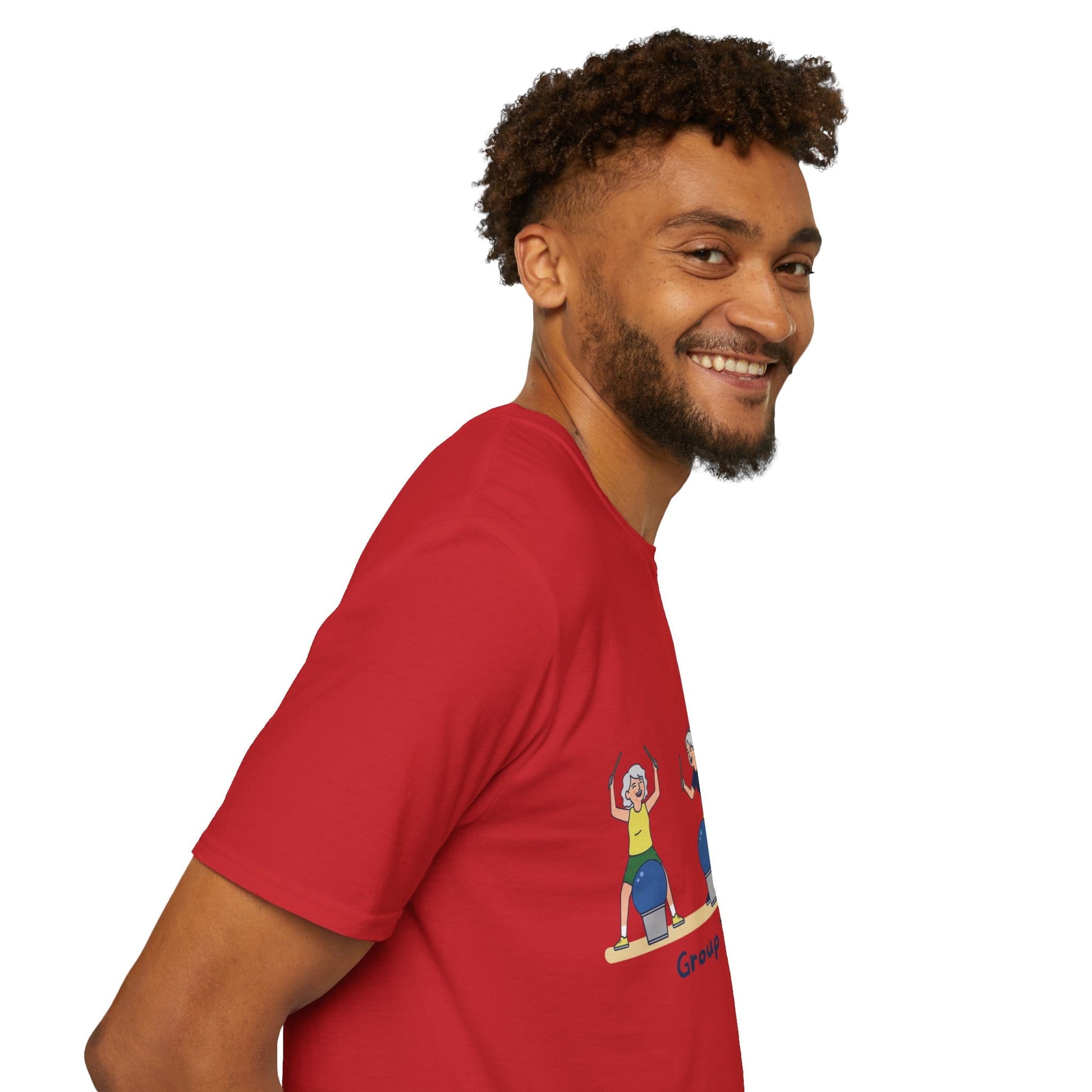 Printify Florida Villages of  Cardio Drumming "Group Therapy" T-Shirt — TT2E Characters (Seniors) Shirts: White, Black, Navy, Red