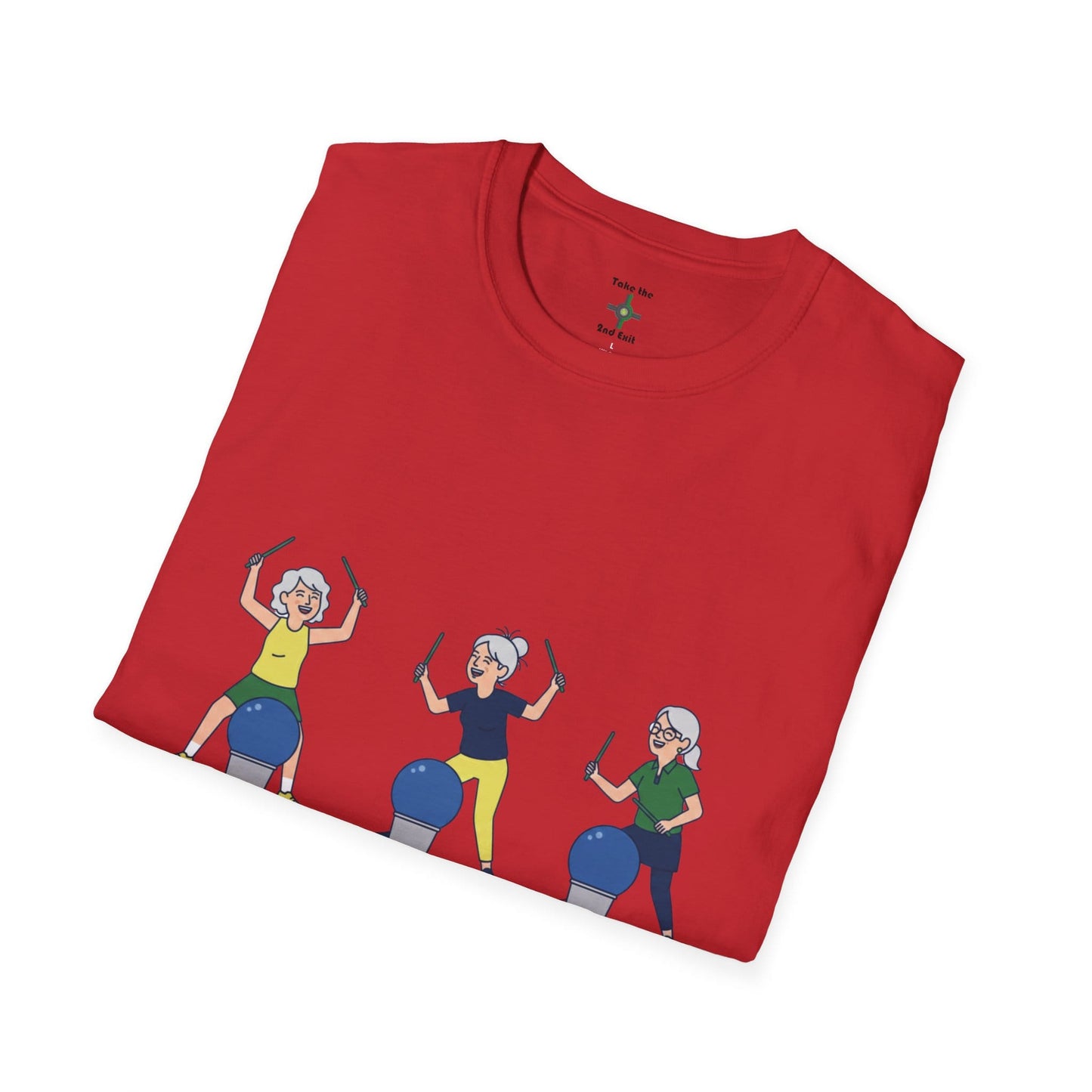 Printify Florida Villages of  Cardio Drumming "Group Therapy" T-Shirt — TT2E Characters (Seniors) Shirts: White, Black, Navy, Red