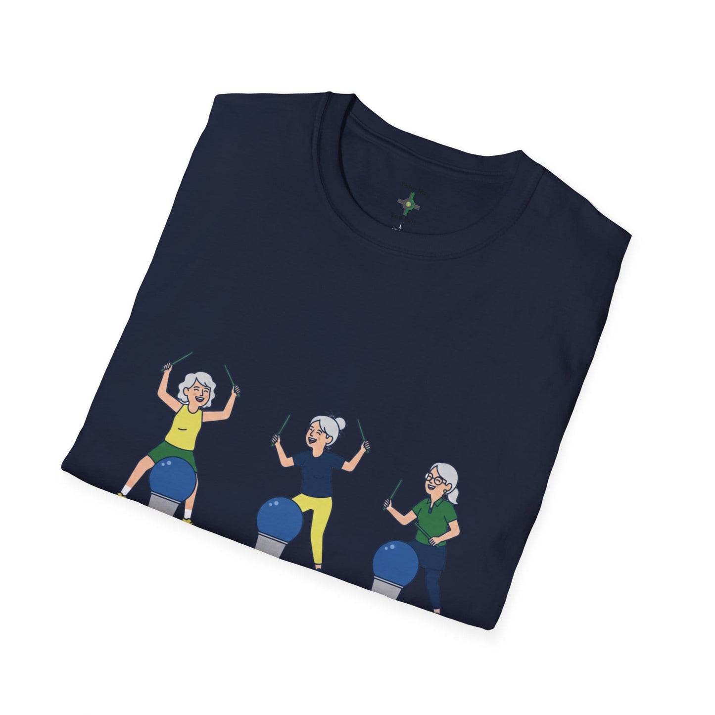 Printify Florida Villages of  Cardio Drumming "Group Therapy" T-Shirt — TT2E Characters (Seniors) Shirts: White, Black, Navy, Red
